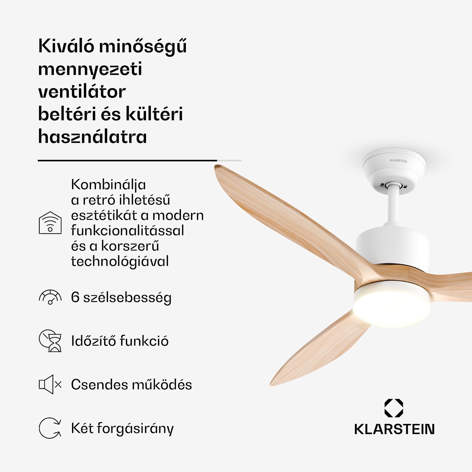 SkyBreeze intelligens mennyezeti ventilátor világítással | 132 cm | 27 W | Csendes | LED | Fa 132 cm (13-25 m²-es szobák) | WIFI + távirányító | Juhar