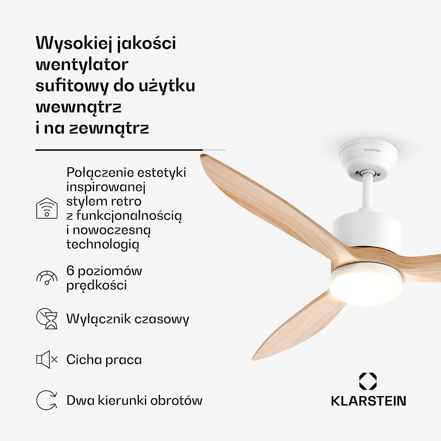 SkyBreeze inteligentny wentylator sufitowy z lampą | 132 cm | 27 W | cichy | LED | drewno 132 cm (pomieszczenia 13–25 m²) | WIFI + Pilot zdalnego sterowania | Klon