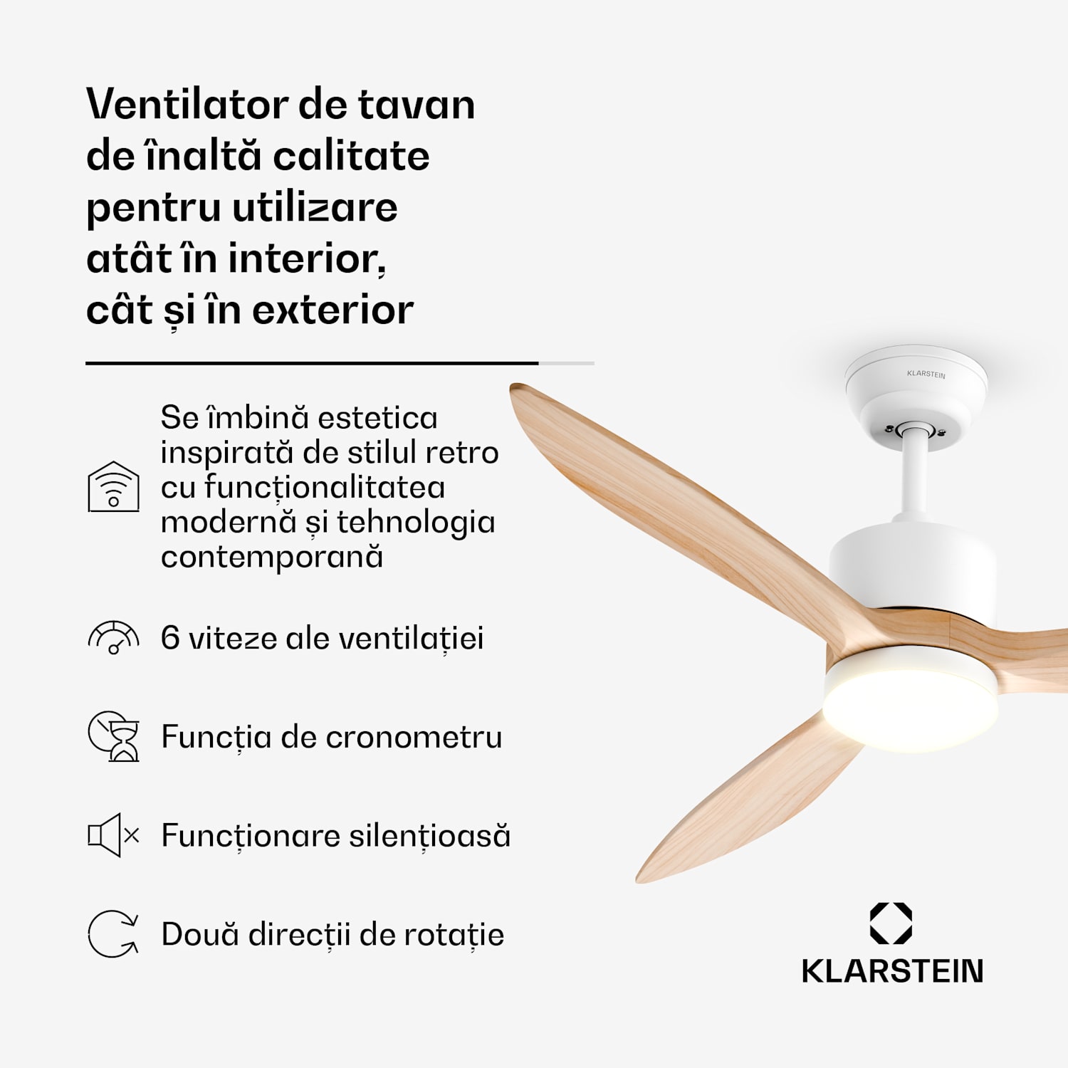 Ventilator de tavan inteligent SkyBreeze cu lumină | 132 cm | 27 W | Silențios | LED | Lemn 132 cm (camere 13–25 m²) | WIFI + telecomandă | Arțar