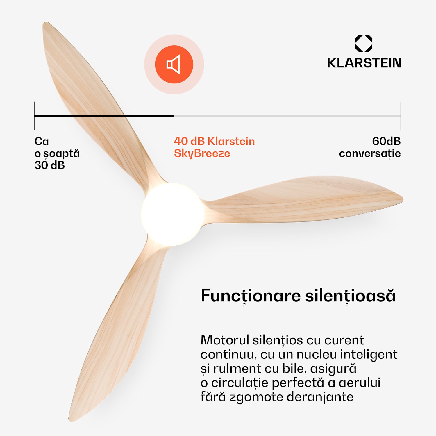 Ventilator de tavan inteligent SkyBreeze cu lumină | 132 cm | 27 W | Silențios | LED | Lemn 132 cm (camere 13–25 m²) | WIFI + telecomandă | Arțar
