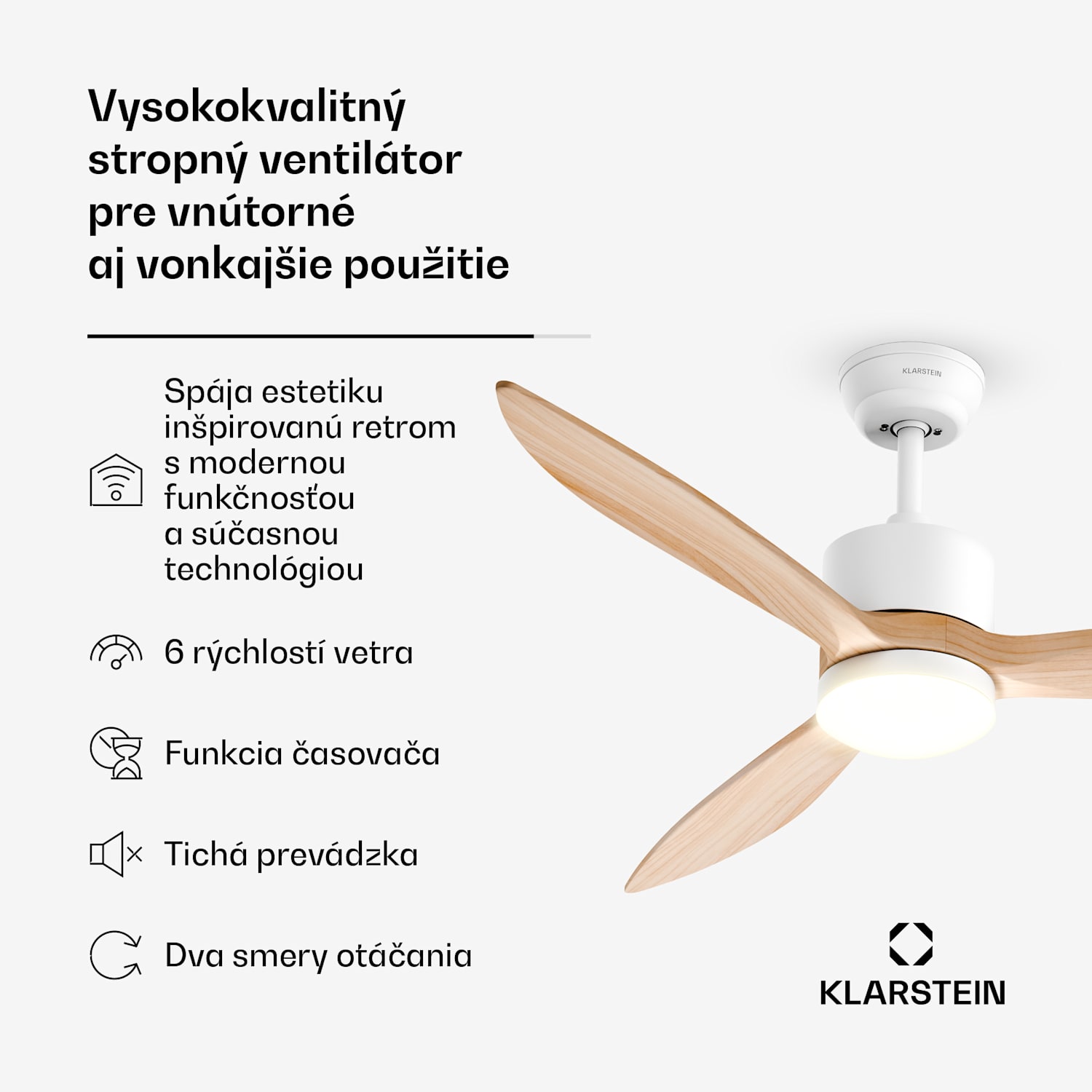 SkyBreeze inteligentný stropný ventilátor so svetlom | 132 cm | 27 W | Tichý | LED | Drevo 132 cm (izby 13–25 m²) | WIFI + diaľkové ovládanie | Javor