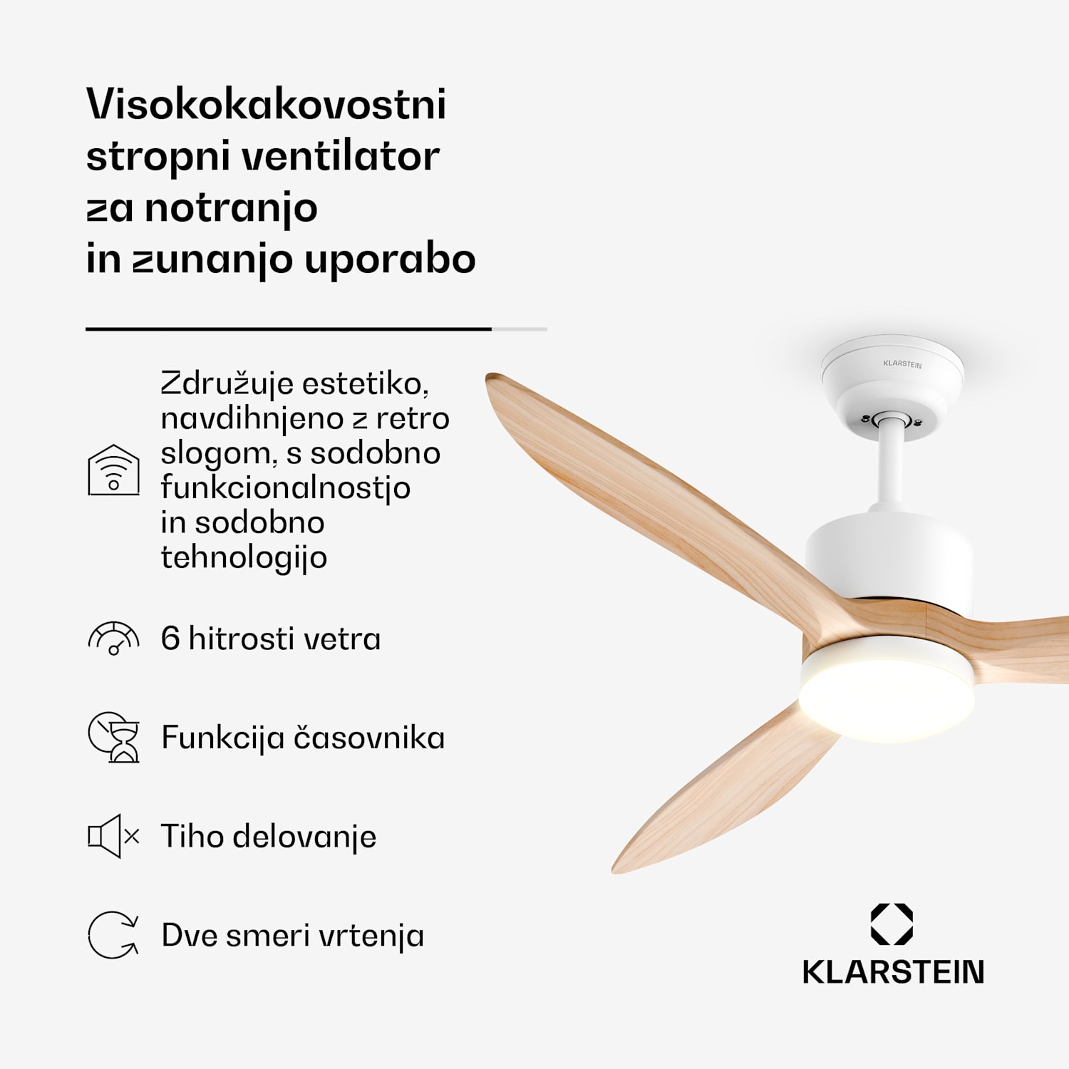 SkyBreeze pametni stropni ventilator z lučjo | 132 cm | 27 W | Tihi | LED | les 132 cm (sobe 13–25 m²) | WIFI + daljinski upravljalnik | Javorjeva