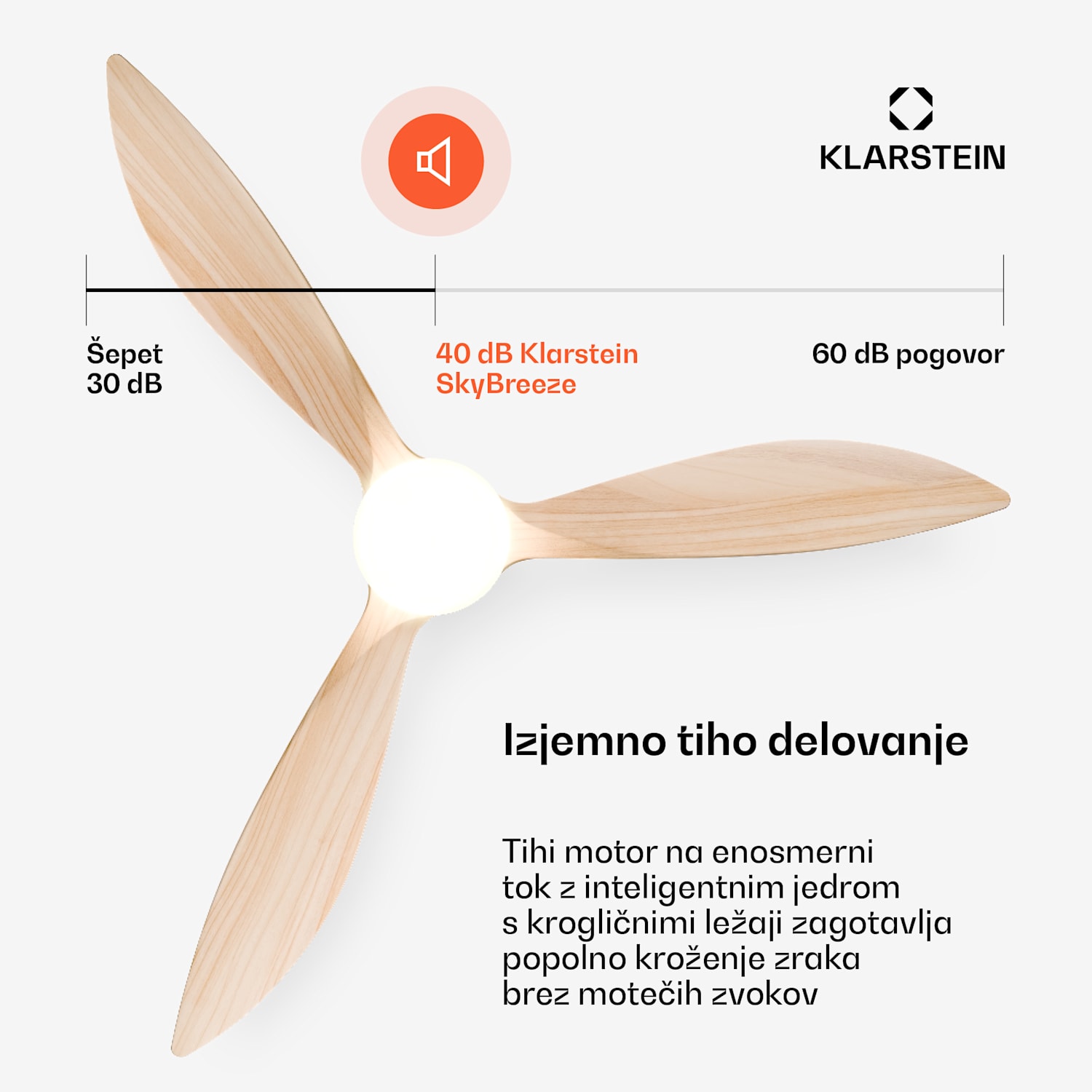 SkyBreeze pametni stropni ventilator z lučjo | 132 cm | 27 W | Tihi | LED | les 132 cm (sobe 13–25 m²) | WIFI + daljinski upravljalnik | Javorjeva