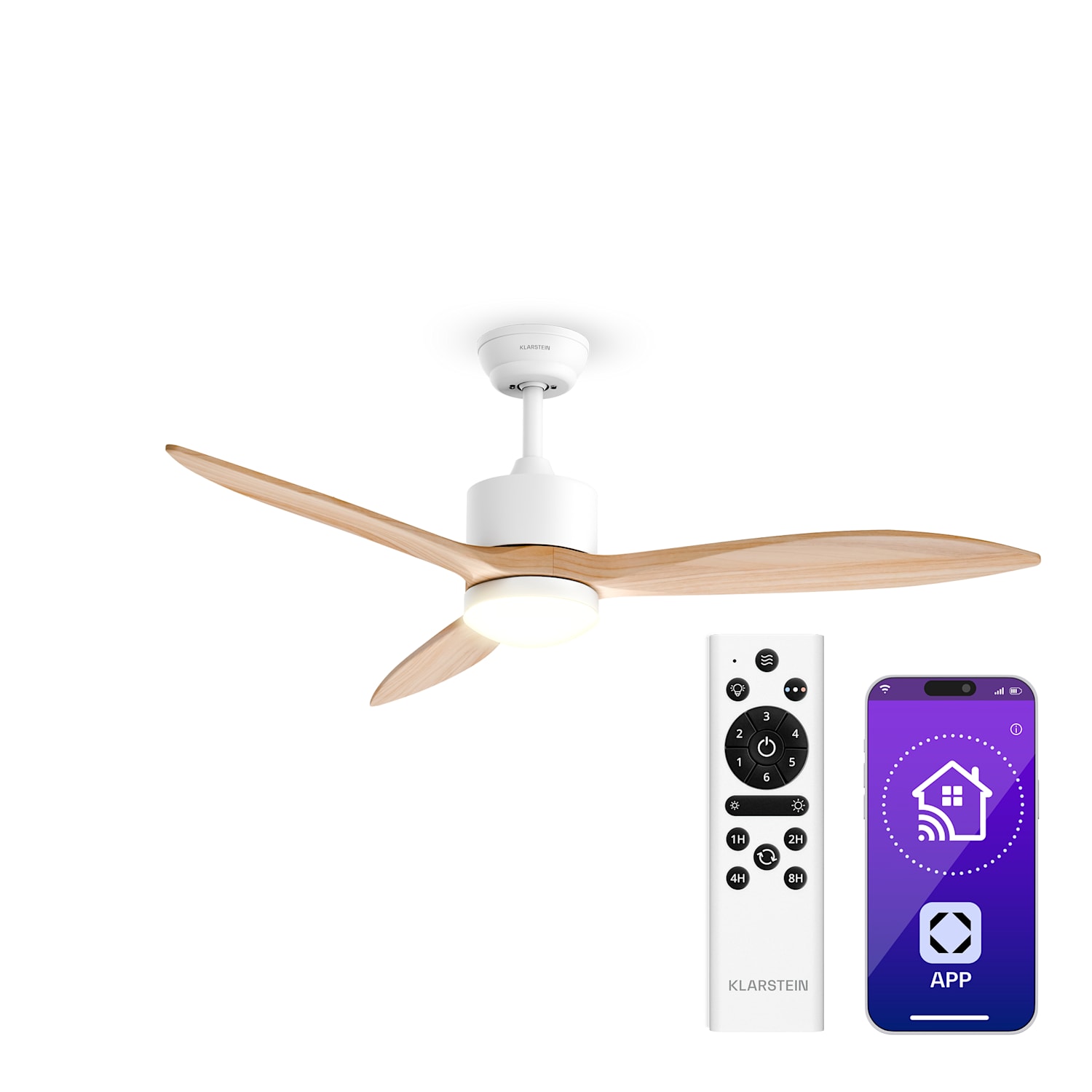 SkyBreeze Smarter Deckenventilator mit Licht | 132 cm | 27 W | Leise | LED | Holz 132 cm (Räume 13–25 m²) | WLAN + Fernbedienung | Ahorn