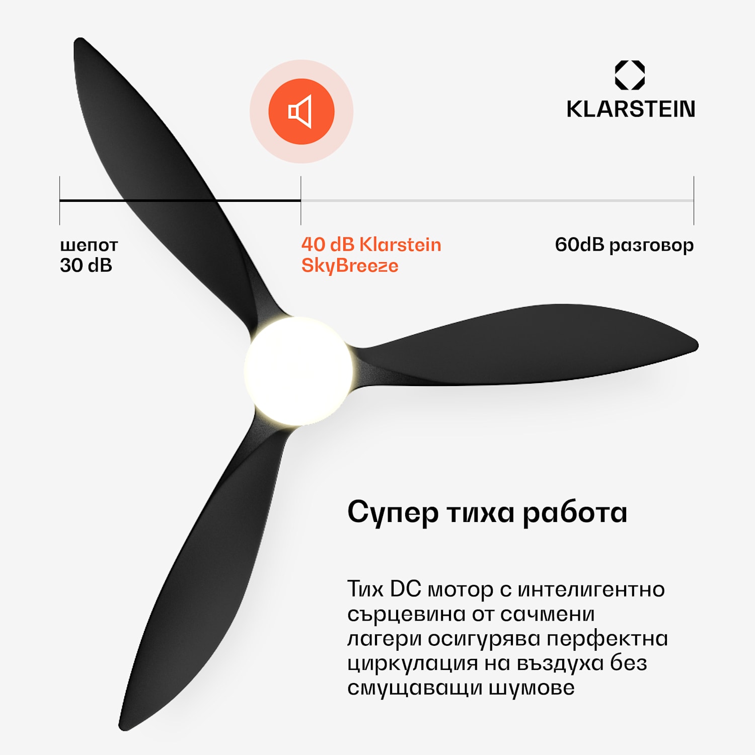 SkyBreeze Интелигентен таванен вентилатор със светлина | 132 см | 27 W | Тих | LED | Дървен 132 cm (стаи 13–25 m²) | WIFI + Дистанционно управление | Черно