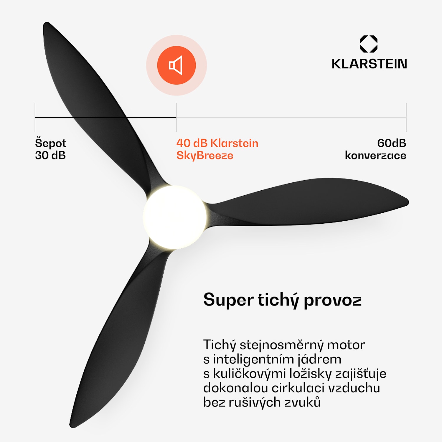 SkyBreeze inteligentní stropní ventilátor se světlem | 132 cm | 27 W | Tichý | LED | Dřevo 132 cm (místnosti 13–25 m²) | WIFI + dálkové ovládání | Černá