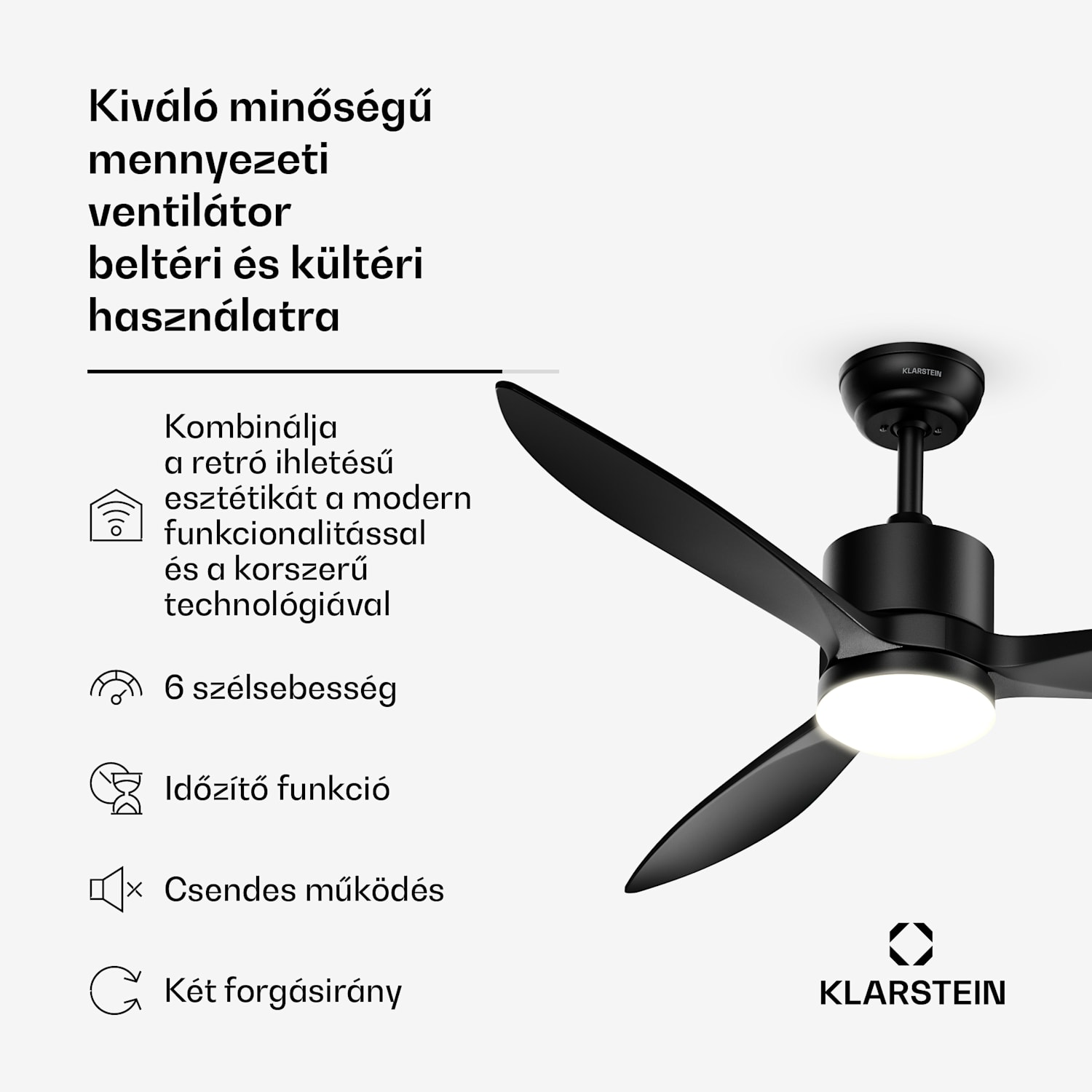 SkyBreeze intelligens mennyezeti ventilátor világítással | 132 cm | 27 W | Csendes | LED | Fa 132 cm (13-25 m²-es szobák) | WIFI + távirányító | Fekete