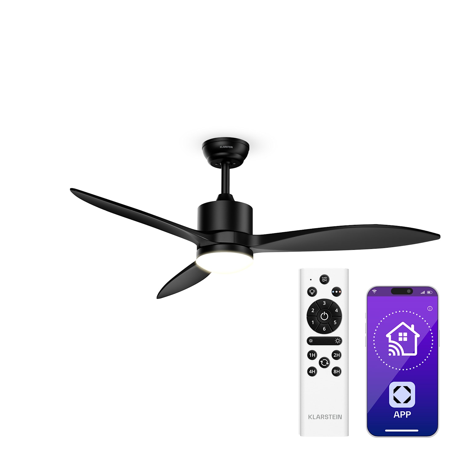 SkyBreeze Smarter Deckenventilator mit Licht | 132 cm | 27 W | Leise | LED | Holz 132 cm (Räume 13–25 m²) | WLAN + Fernbedienung | Schwarz