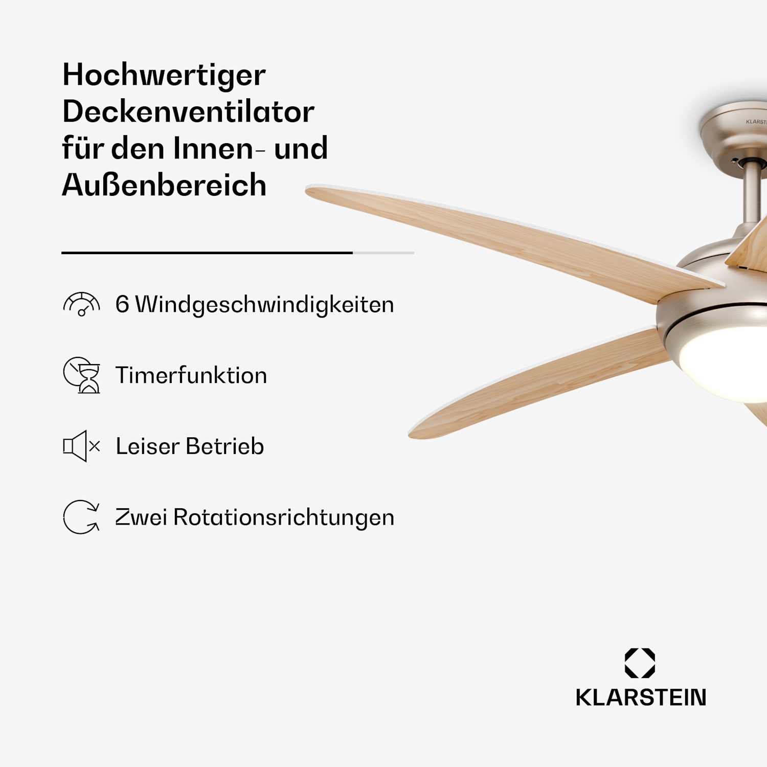 Bolero ventilateur de plafond avec éclairage | 132 cm | 35 W | Silencieux | Bois 132 cm (pièces de 13 à 25 m²) | Télécommande | Érable