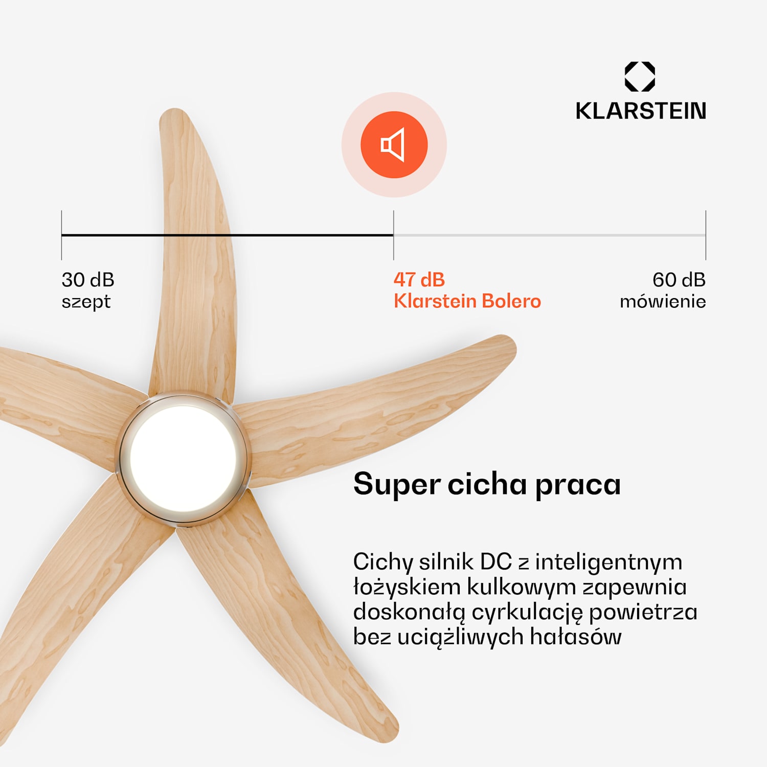 Bolero wentylator sufitowy z lampą | 132 cm | 35 W | cichy | drewno 132 cm (pomieszczenia 13–25 m²) | Zdalne sterowanie | Klon