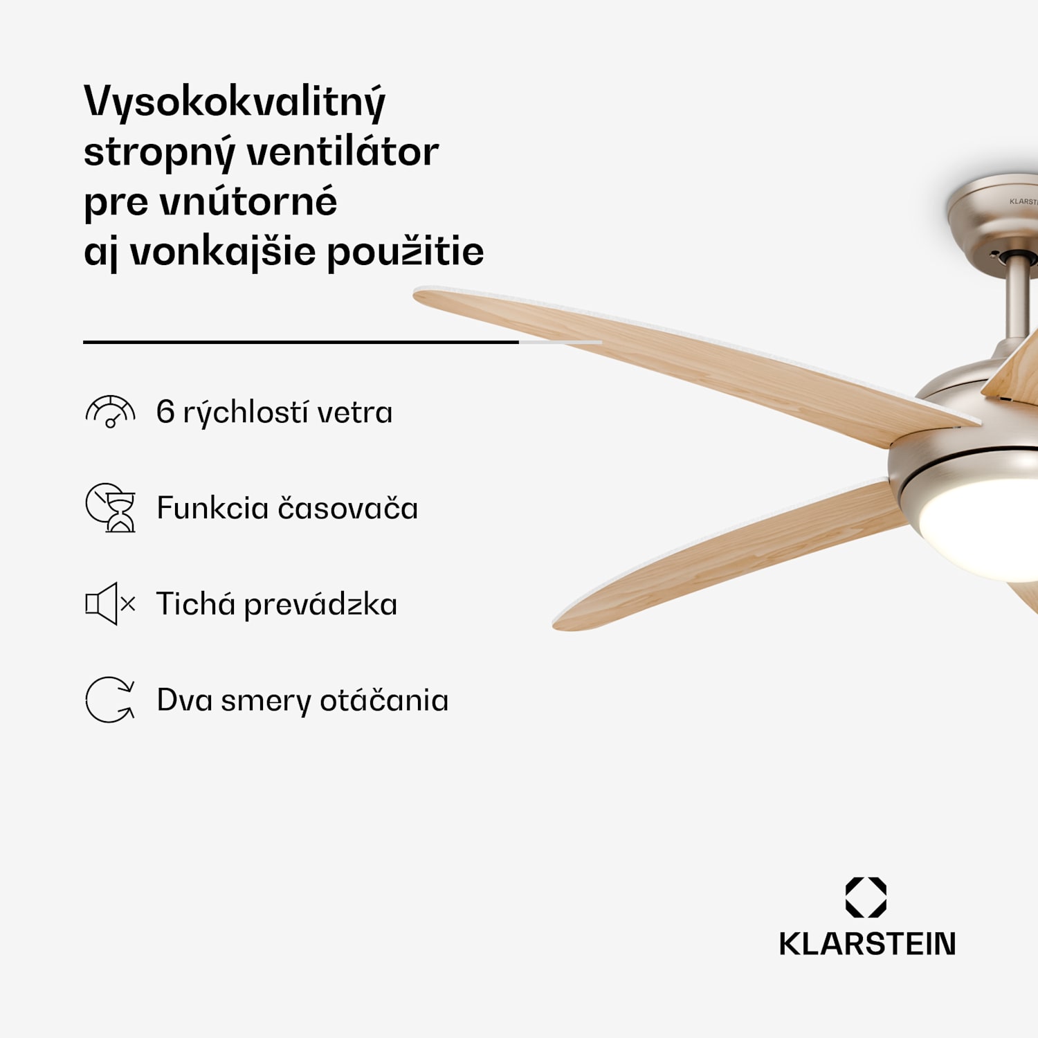 Bolero stropný ventilátor so svetlom | 132 cm | 35 W | Tichá prevádzka | Drevo 132 cm (izby 13–25 m²) | Diaľkové ovládanie | Javor