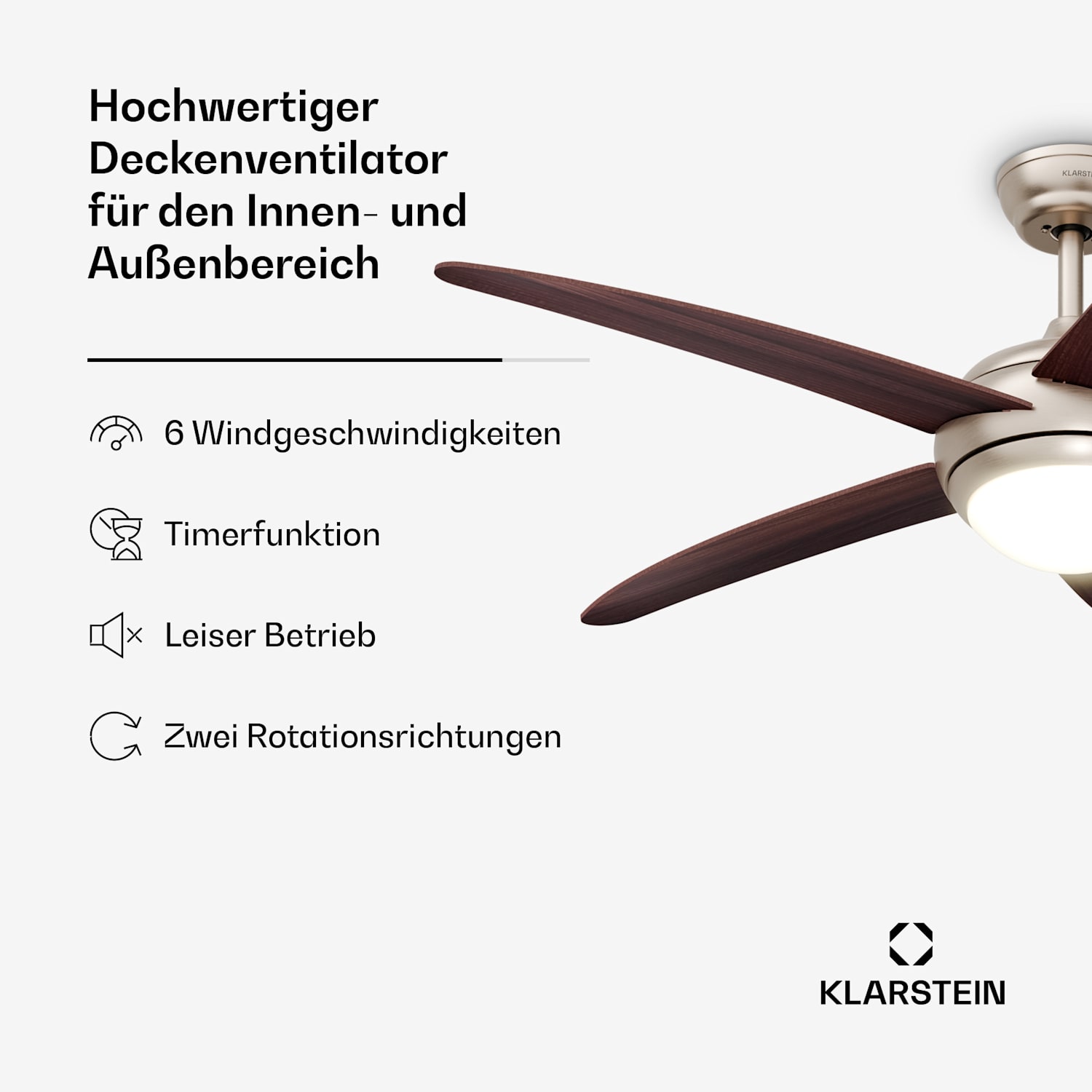 Bolero ventilateur de plafond avec éclairage | 132 cm | 35 W | Silencieux | Bois 132 cm (pièces de 13 à 25 m²) | Télécommande | Noyer