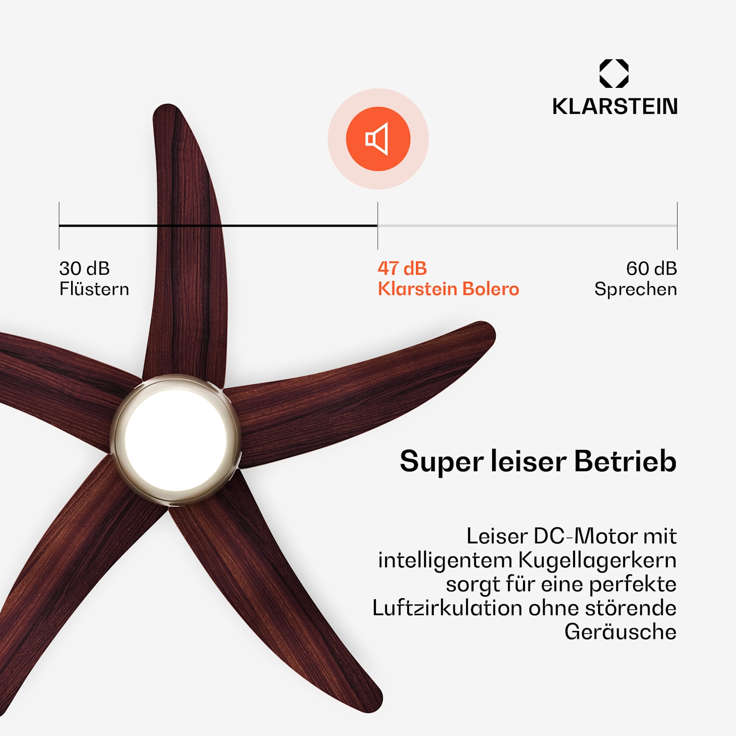 Bolero Deckenventilator mit Licht | 132 cm | 35 W | Leiser Betrieb | Holz 132 cm (Räume 13–25 m²) | Fernbedienung | Walnuss