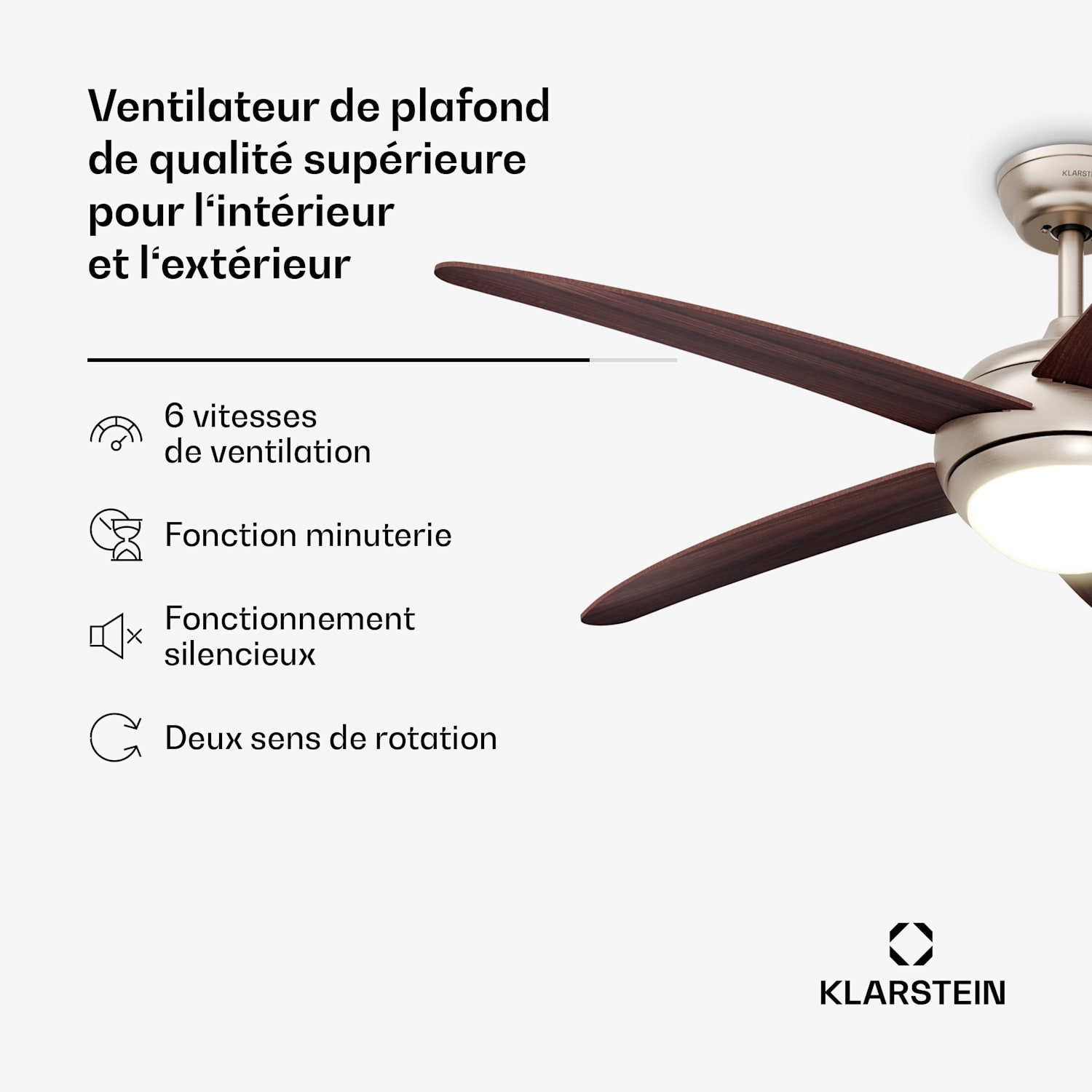 Bolero ventilateur de plafond avec éclairage | 132 cm | 35 W | Silencieux | Bois 132 cm (pièces de 13 à 25 m²) | Télécommande | Noyer