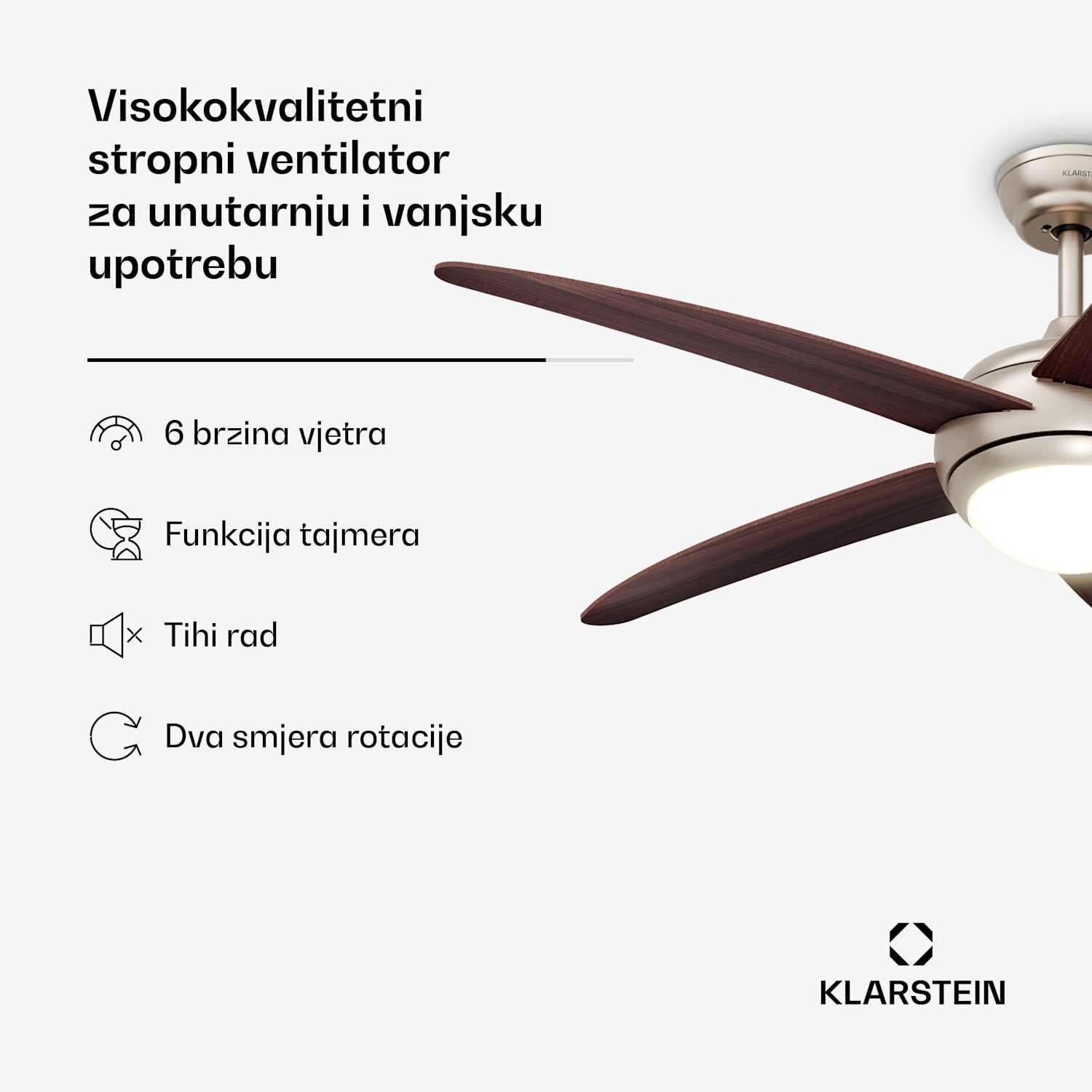 Bolero stropni ventilator sa svjetlom | 132 cm | 35 W | Tihi rad | Drvo 132 cm (sobe 13–25 m²) | Daljinski upravljač | Orah