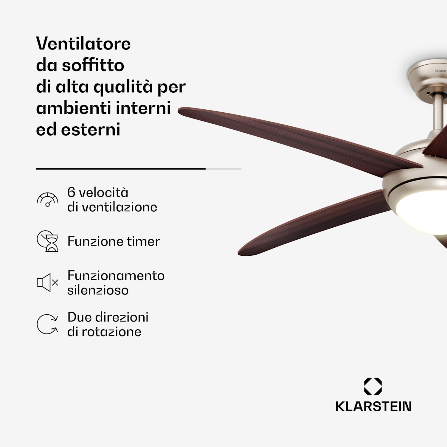 Bolero - Ventilatore da soffitto con lampada | 132 cm | 35 W | Funzionamento silenzioso | Legno 132 cm (stanze 13–25 m²) | Telecomando | Noce