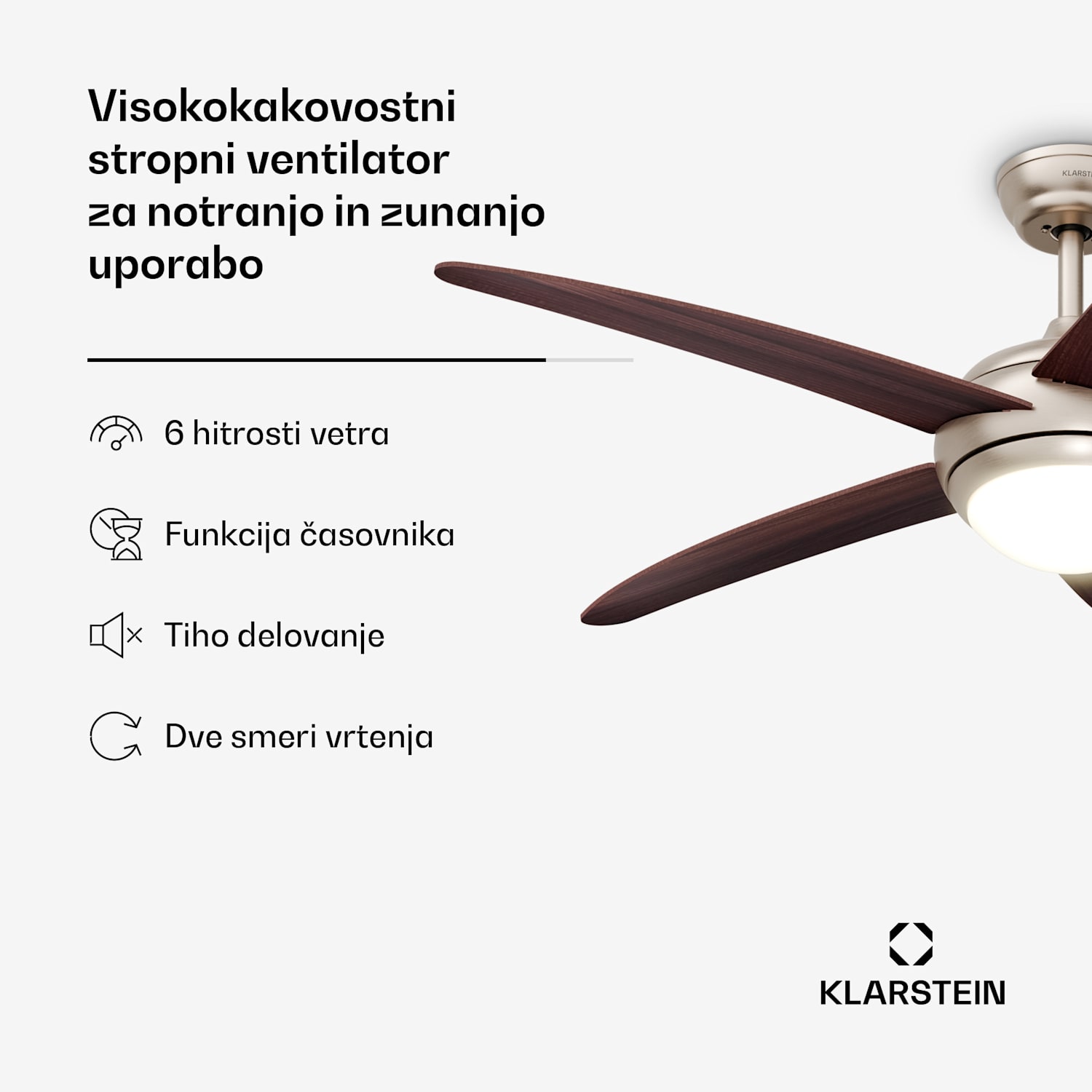 Bolero stropni ventilator z lučjo | 132 cm | 35 W | Tiho delovanje | Les 132 cm (sobe 13–25 m²) | Daljinski upravljalnik | Oreh