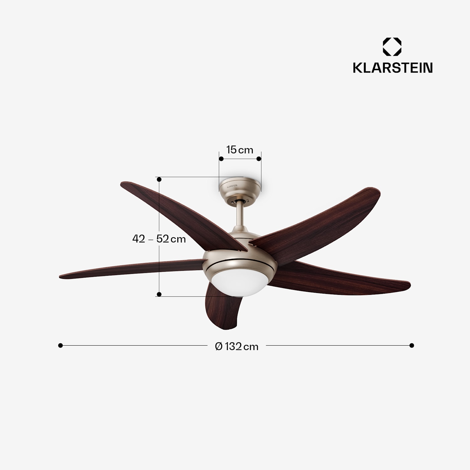 Bolero - Ventilatore da soffitto con lampada | 132 cm | 35 W | Funzionamento silenzioso | Legno 132 cm (stanze 13–25 m²) | Telecomando | Noce