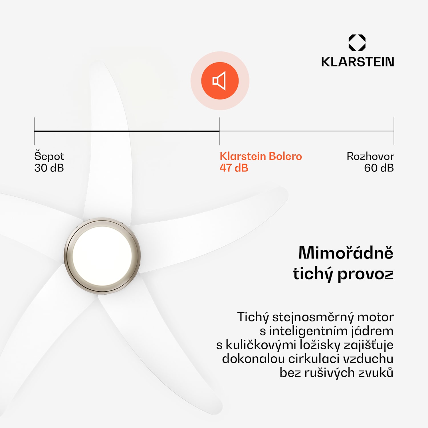 Bolero stropní ventilátor se světlem | 132 cm | 35 W | Tichý chod | Dřevo 132 cm (místnosti 13–25 m²) | Dálkové ovládání | Bílá