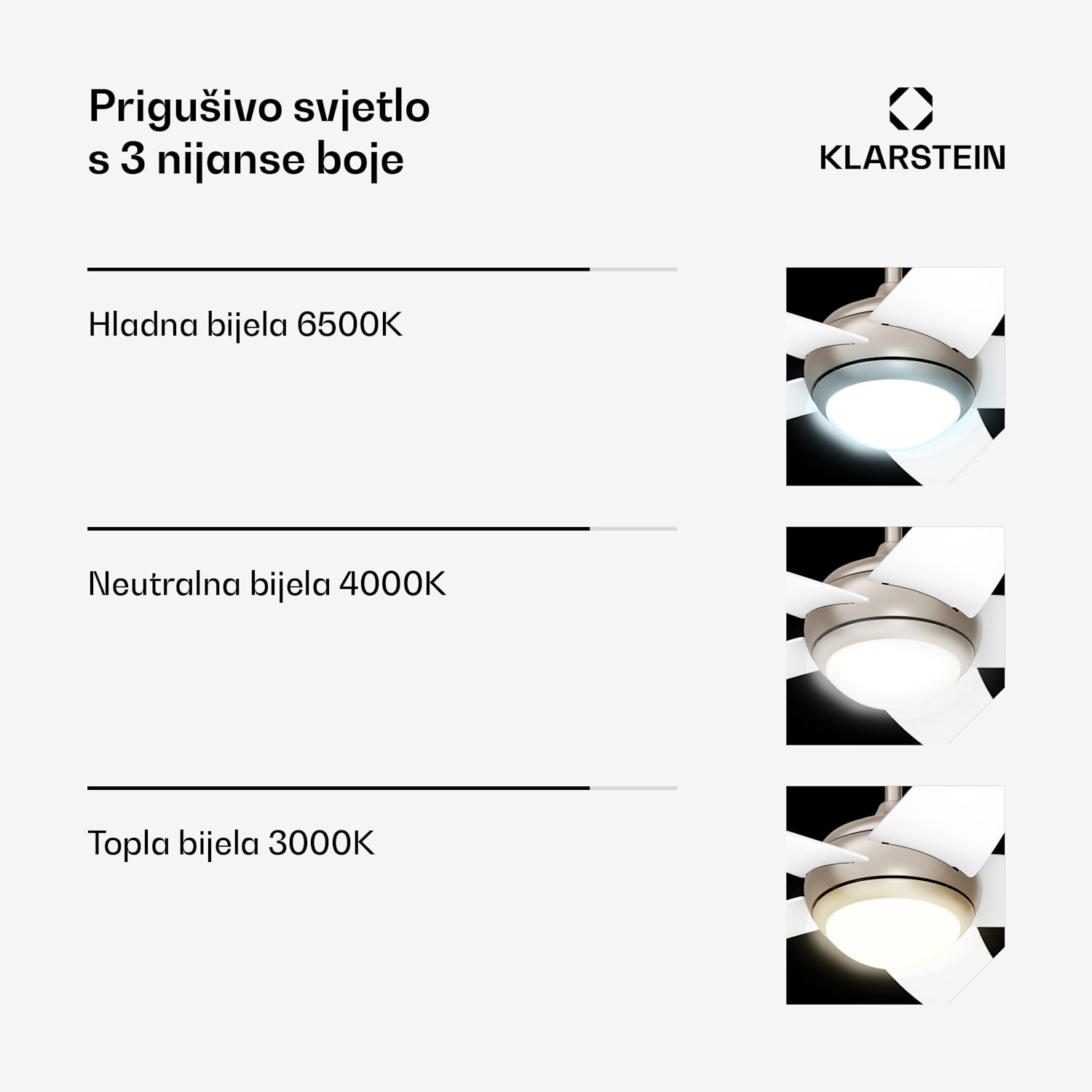 Bolero stropni ventilator s svjetlom | 132 cm | 35 W | Tihi rad | Drvo 132 cm (sobe 13–25 m²) | Daljinski upravljač | Bijela