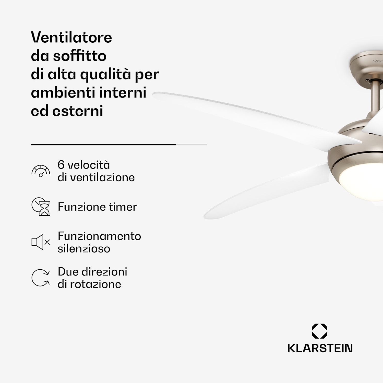 Ventilatore da soffitto Bolero con luce | 132 cm | 35 W | Funzionamento silenzioso | Legno 132 cm (stanze 13–25 m²) | Telecomando | Bianco