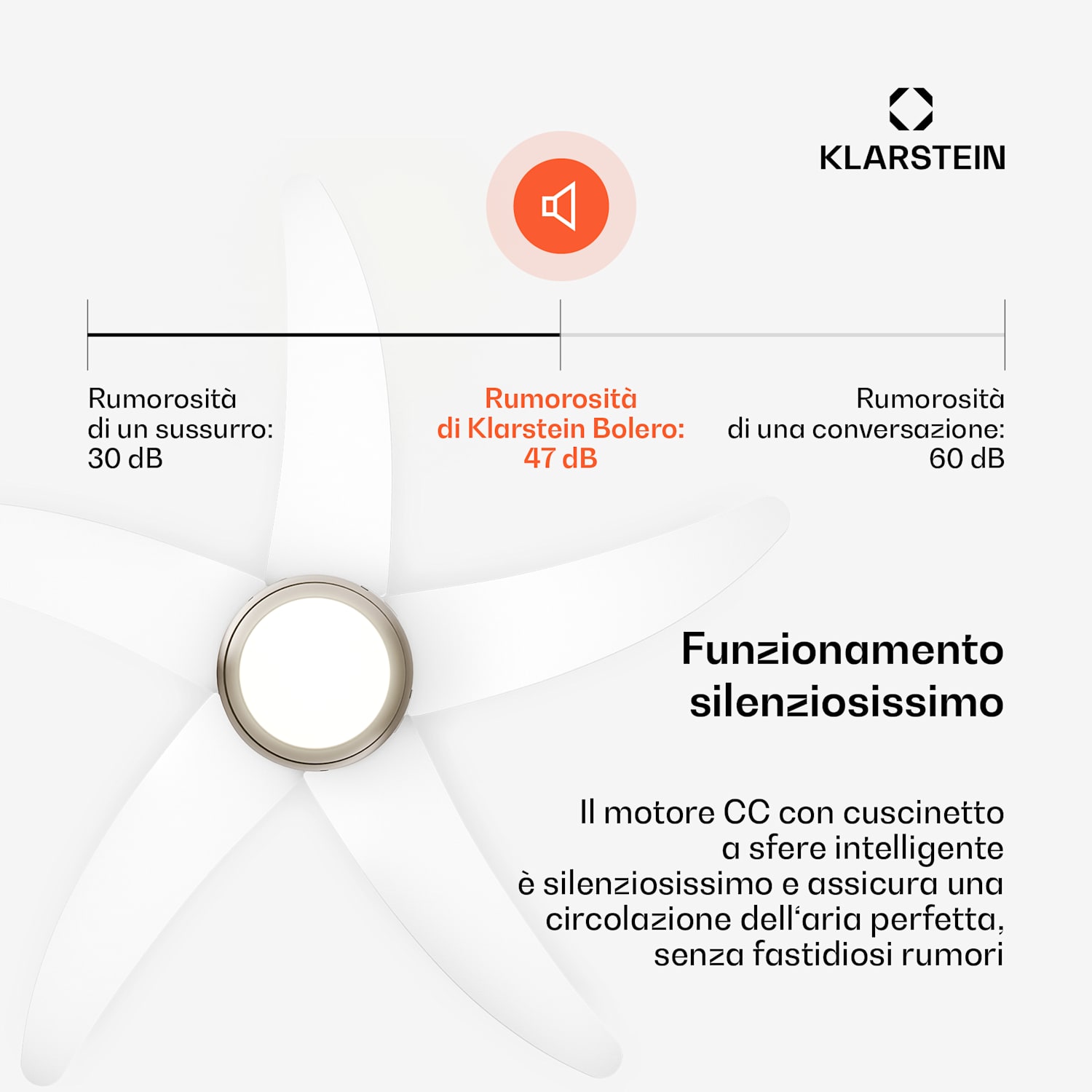 Ventilatore da soffitto Bolero con luce | 132 cm | 35 W | Funzionamento silenzioso | Legno 132 cm (stanze 13–25 m²) | Telecomando | Bianco