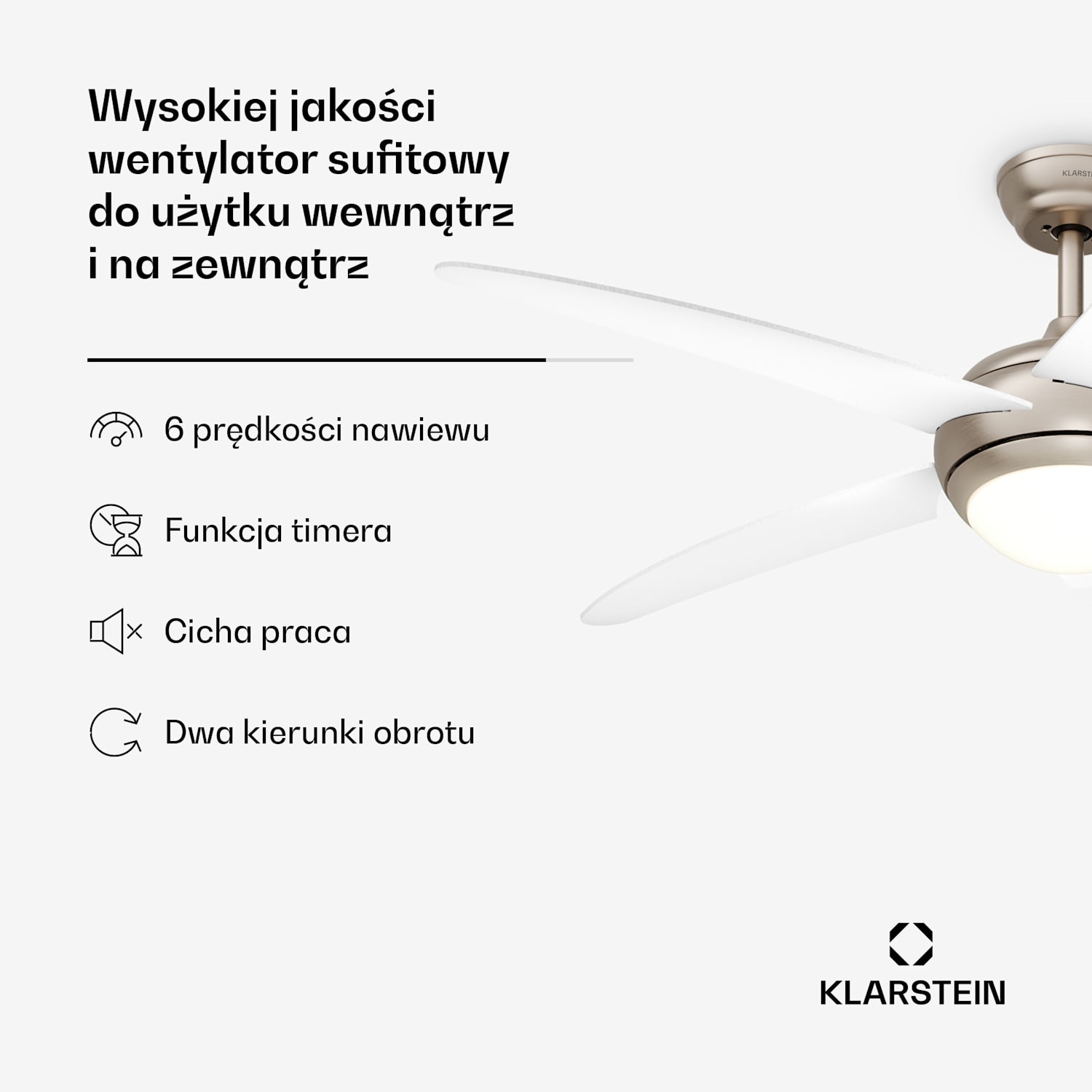 Wentylator sufitowy Bolero z oświetleniem | 132 cm | 35 W | Cicha praca | Drewno 132 cm (pomieszczenia 13–25 m²) | Zdalne sterowanie | Biały