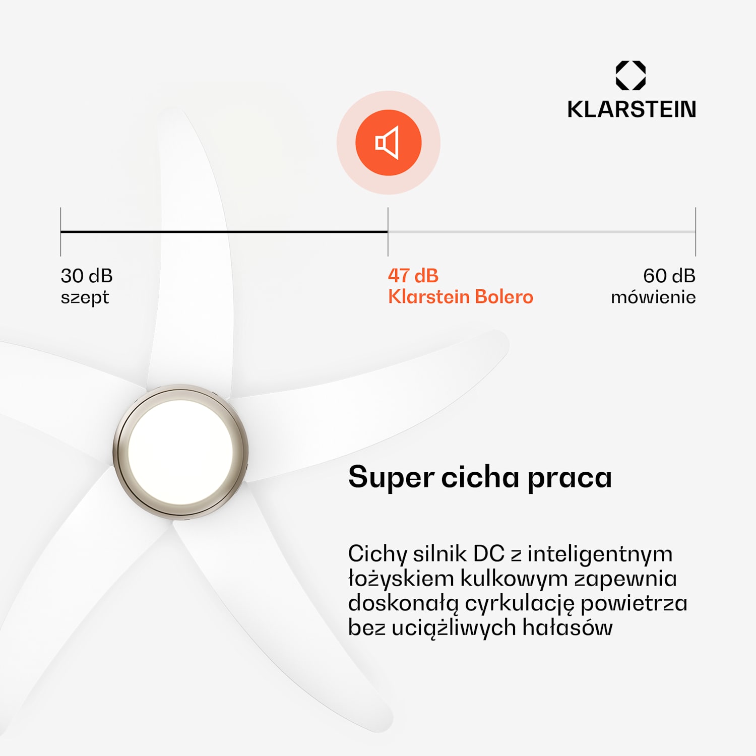 Wentylator sufitowy Bolero z oświetleniem | 132 cm | 35 W | Cicha praca | Drewno 132 cm (pomieszczenia 13–25 m²) | Zdalne sterowanie | Biały