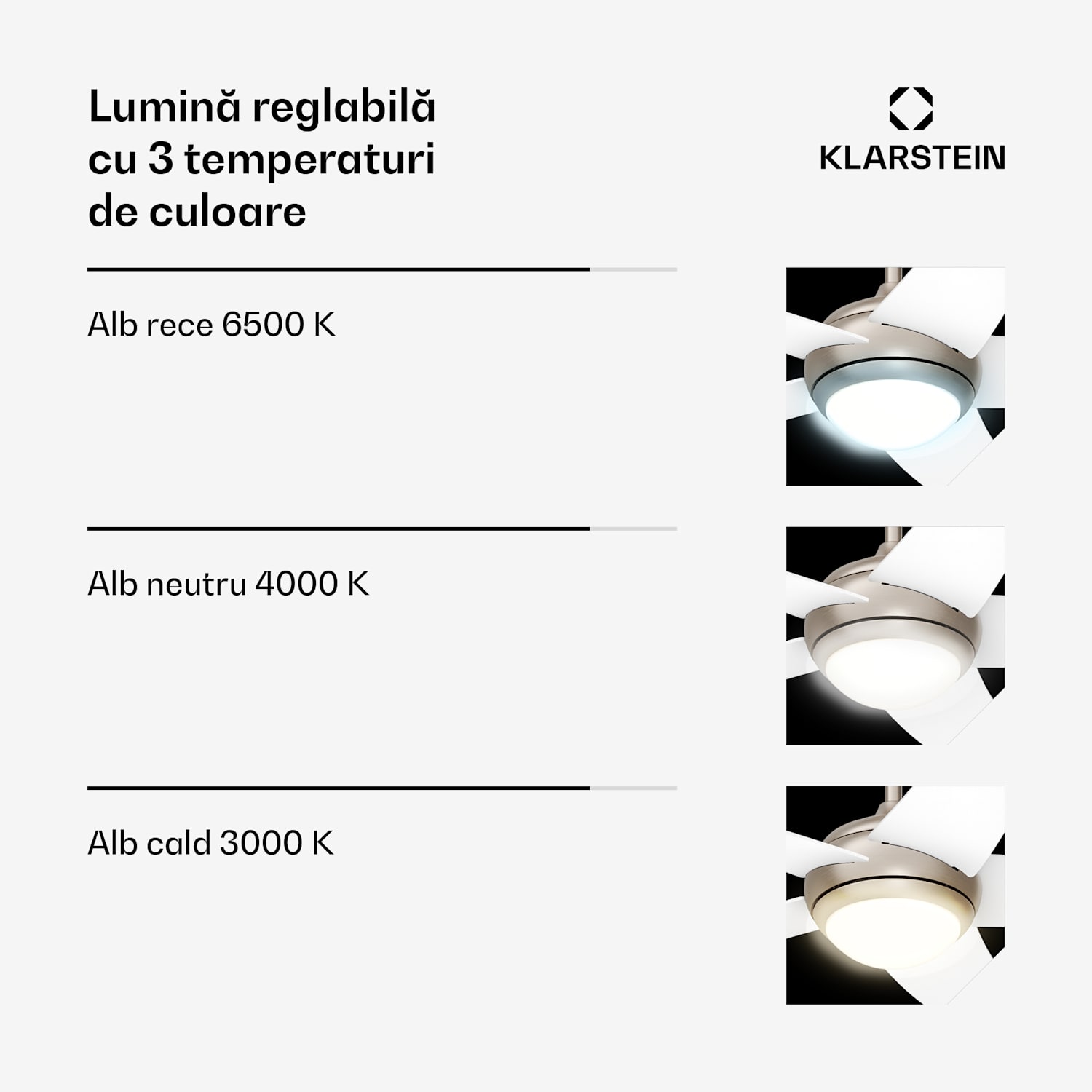 Ventilator de tavan Bolero cu lumină | 132 cm | 35 W | Funcționare silențioasă | Lemn 132 cm (camere 13–25 m²) | Telecomanda | Alb