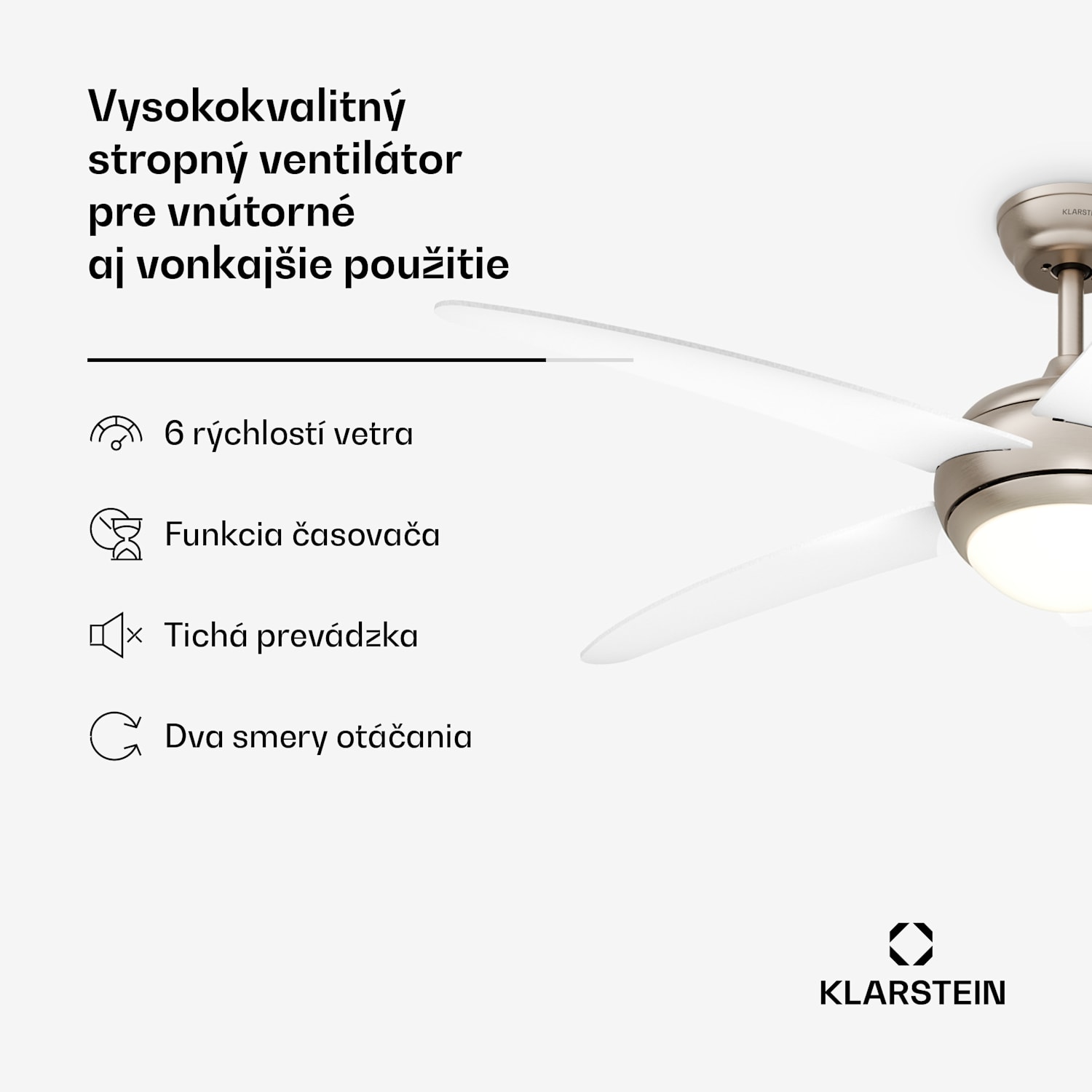 Bolero stropný ventilátor s osvetlením | 132 cm | 35 W | Tichý chod | Drevo 132 cm (izby 13–25 m²) | Diaľkové ovládanie | Biela