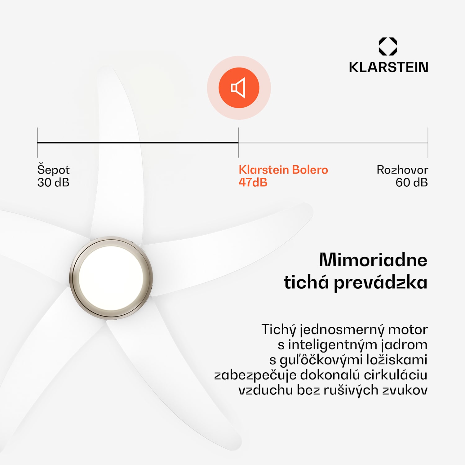 Bolero stropný ventilátor s osvetlením | 132 cm | 35 W | Tichý chod | Drevo 132 cm (izby 13–25 m²) | Diaľkové ovládanie | Biela