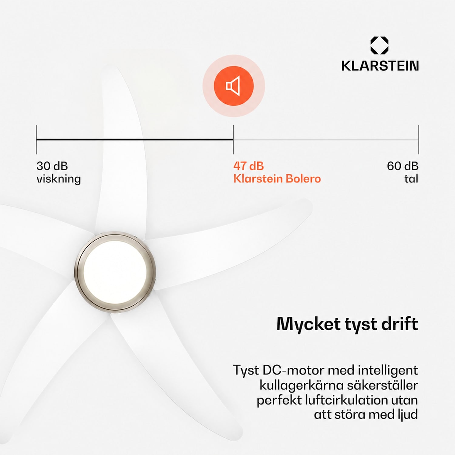 Bolero takfläkt med ljus | 132 cm | 35 W | Tyst drift | Trä 132 cm (rum 13–25 m²) | Fjärrkontroll | Vit