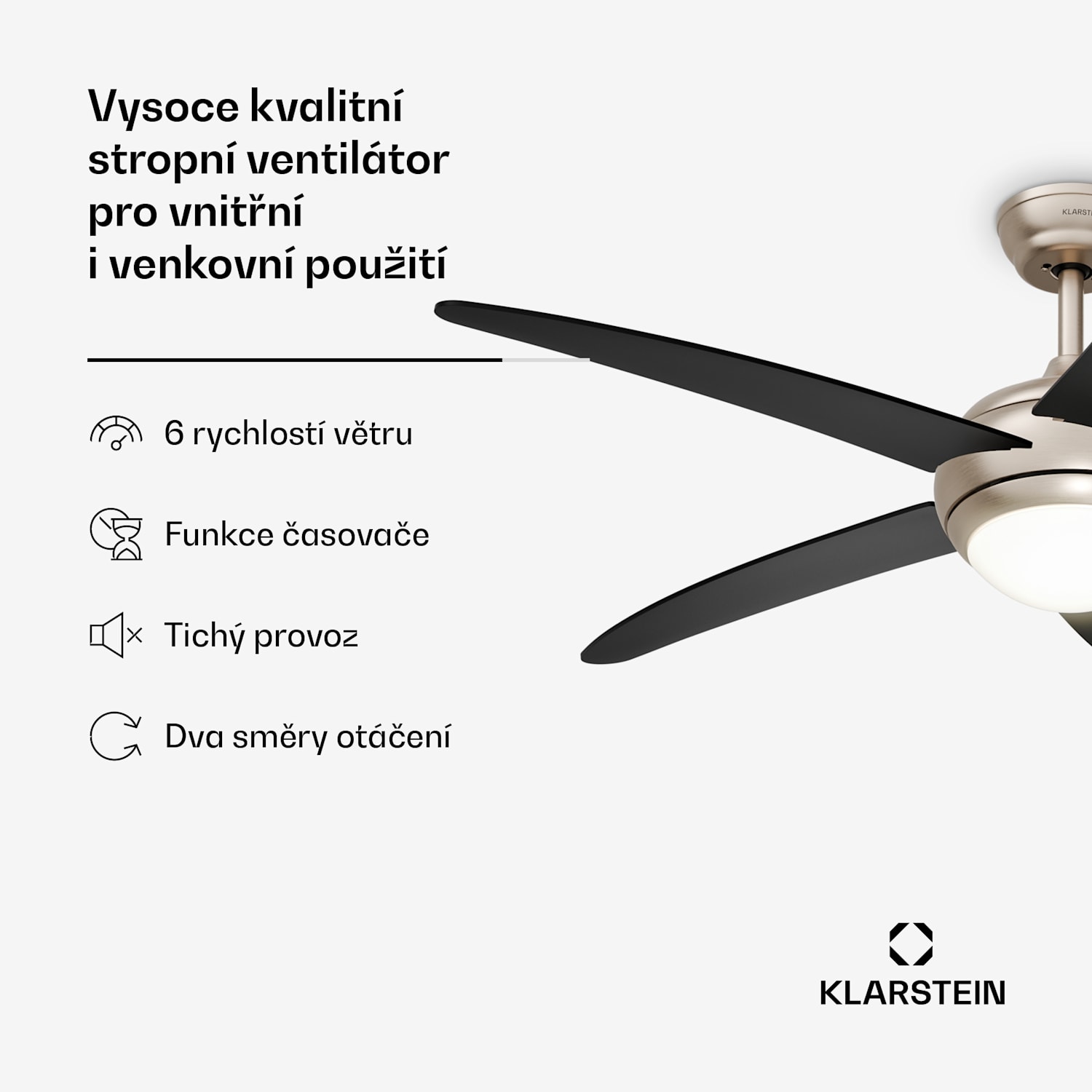 Bolero stropní ventilátor se světlem | 132 cm | 35 W | Tichý provoz | Dřevo 132 cm (místnosti 13–25 m²) | Dálkové ovládání | Černá