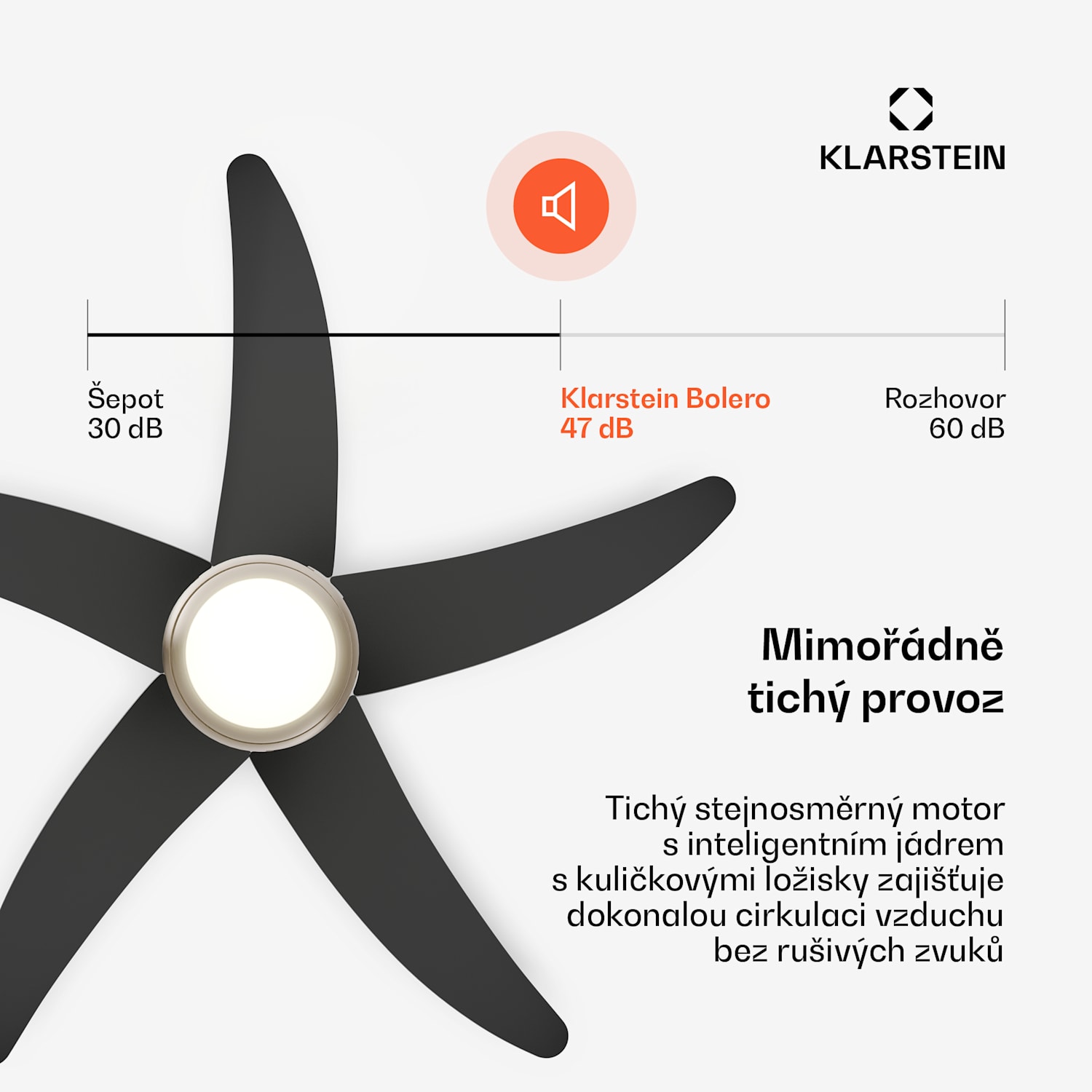 Bolero stropní ventilátor se světlem | 132 cm | 35 W | Tichý provoz | Dřevo 132 cm (místnosti 13–25 m²) | Dálkové ovládání | Černá