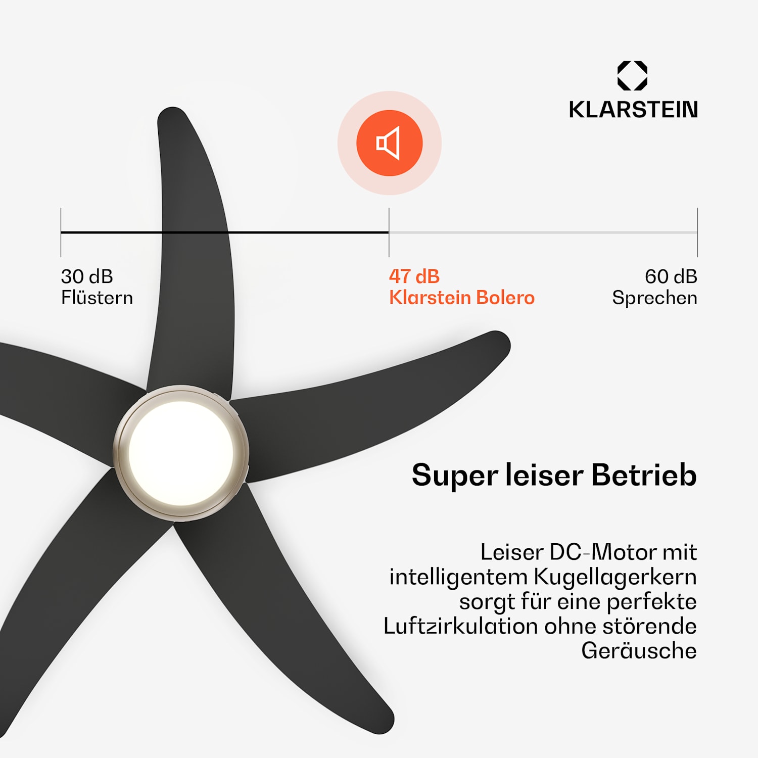 Bolero Deckenventilator mit Licht | 132 cm | 35 W | Leiser Betrieb | Holz 132 cm (Räume 13–25 m²) | Fernbedienung | Schwarz