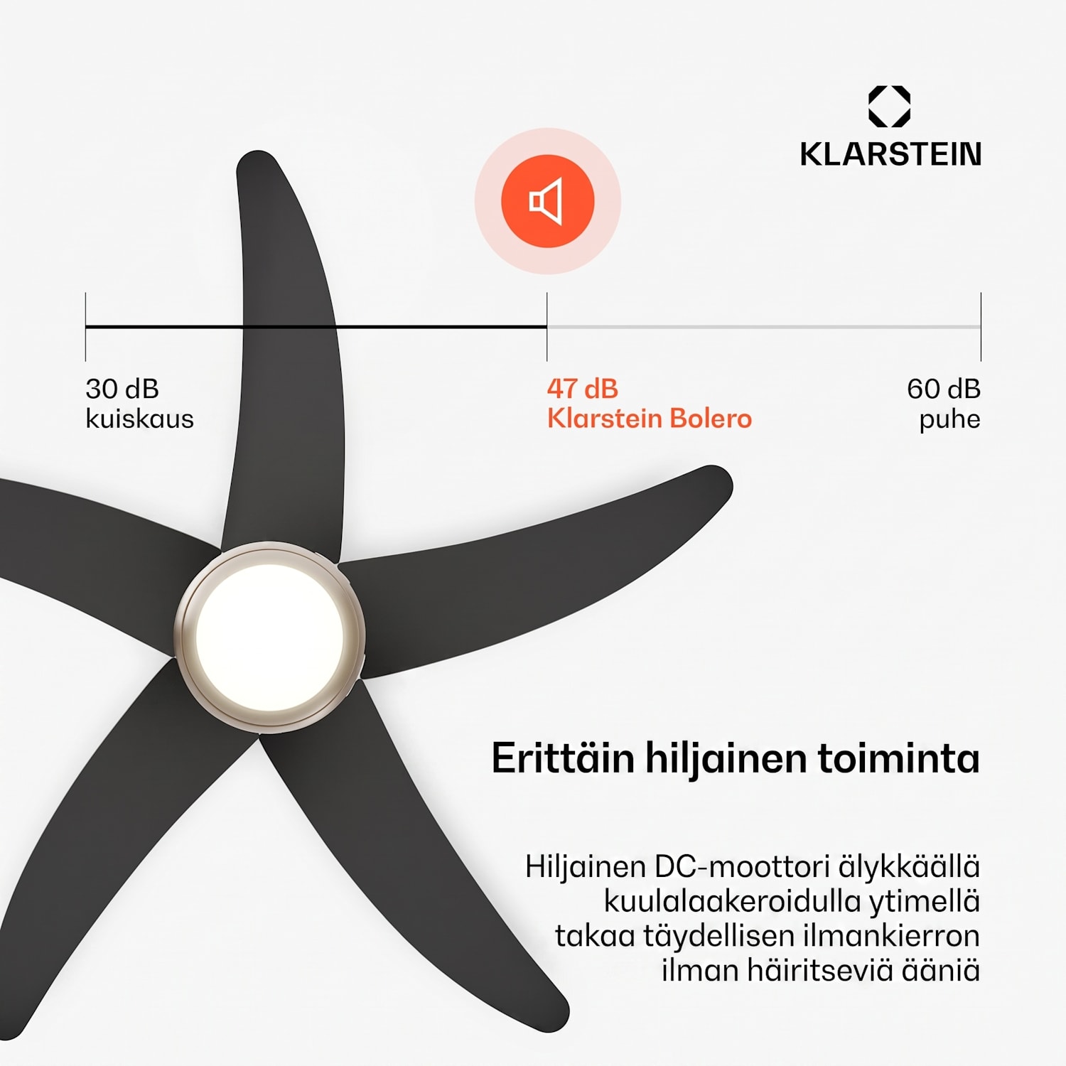 Bolero kattotuuletin valolla | 132 cm | 35 W | Hiljainen toiminta | Puu 132 cm (huoneet 13-25 m²) | Kaukosäädin | Musta