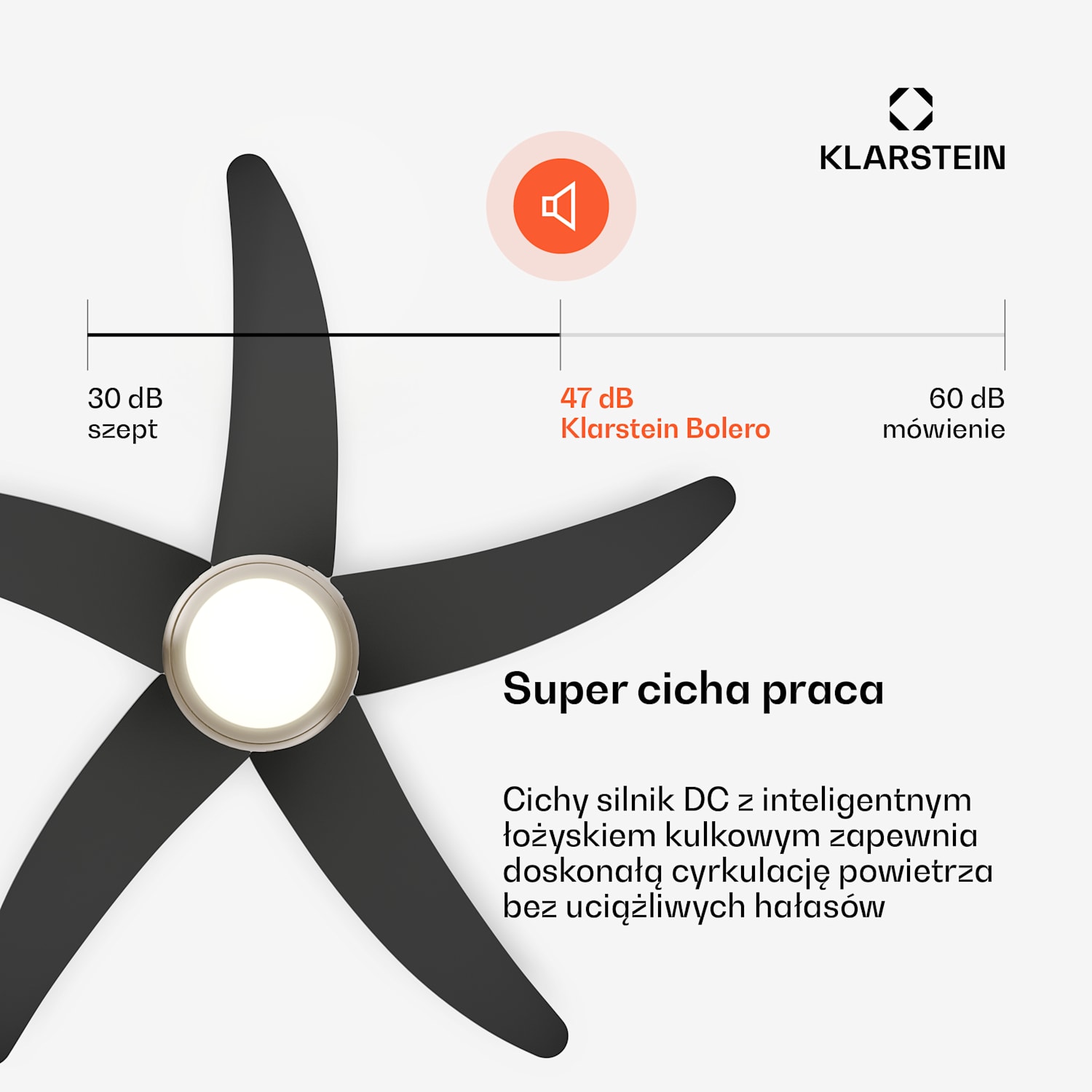 Bolero wentylator sufitowy z lampą | 132 cm | 35 W | cichy | drewno 132 cm (pomieszczenia 13–25 m²) | Zdalne sterowanie | Czarny