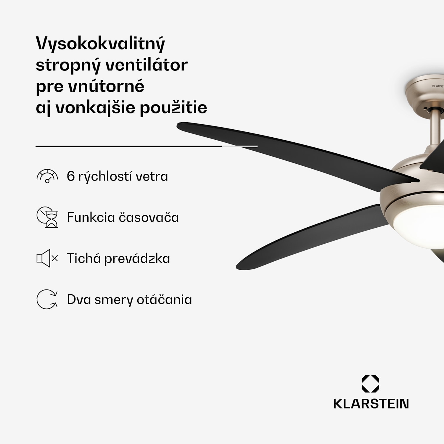 Bolero stropný ventilátor so svetlom | 132 cm | 35 W | Tichá prevádzka | Drevo 132 cm (izby 13–25 m²) | Diaľkové ovládanie | Čierna