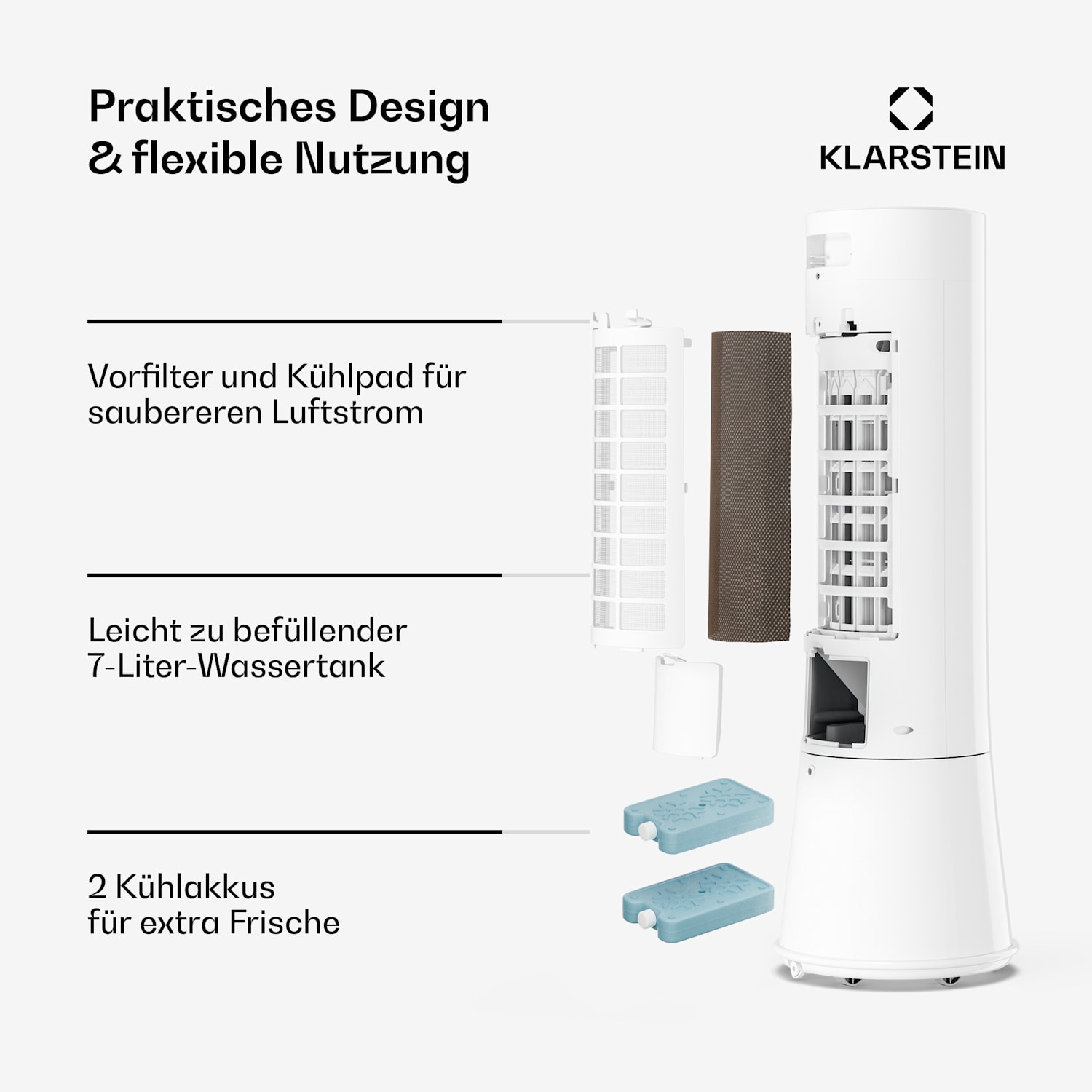 Frost rafraîchisseur d'air à eau | 200 m³/h | 7 l | 20 m² | 2 packs de refroidissement | 4 modes | 45 W 200 m³/h | Blanc