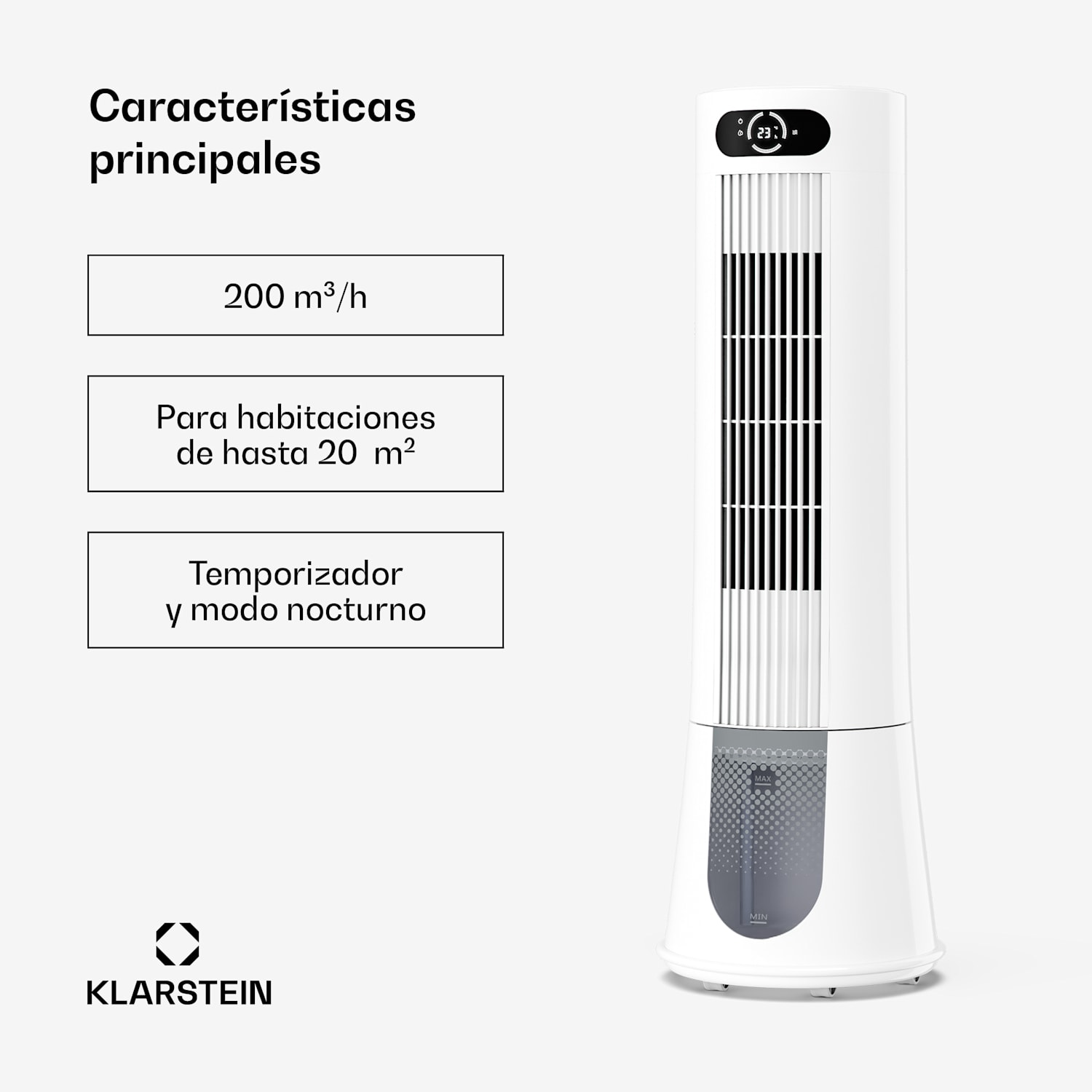 Enfriador de aire Frost con refrigeración por agua | 200 m³/h | 7 L | 20 m² | 2 pareches de frío | 4 modos | 45 W 200 m³/h | Blanco