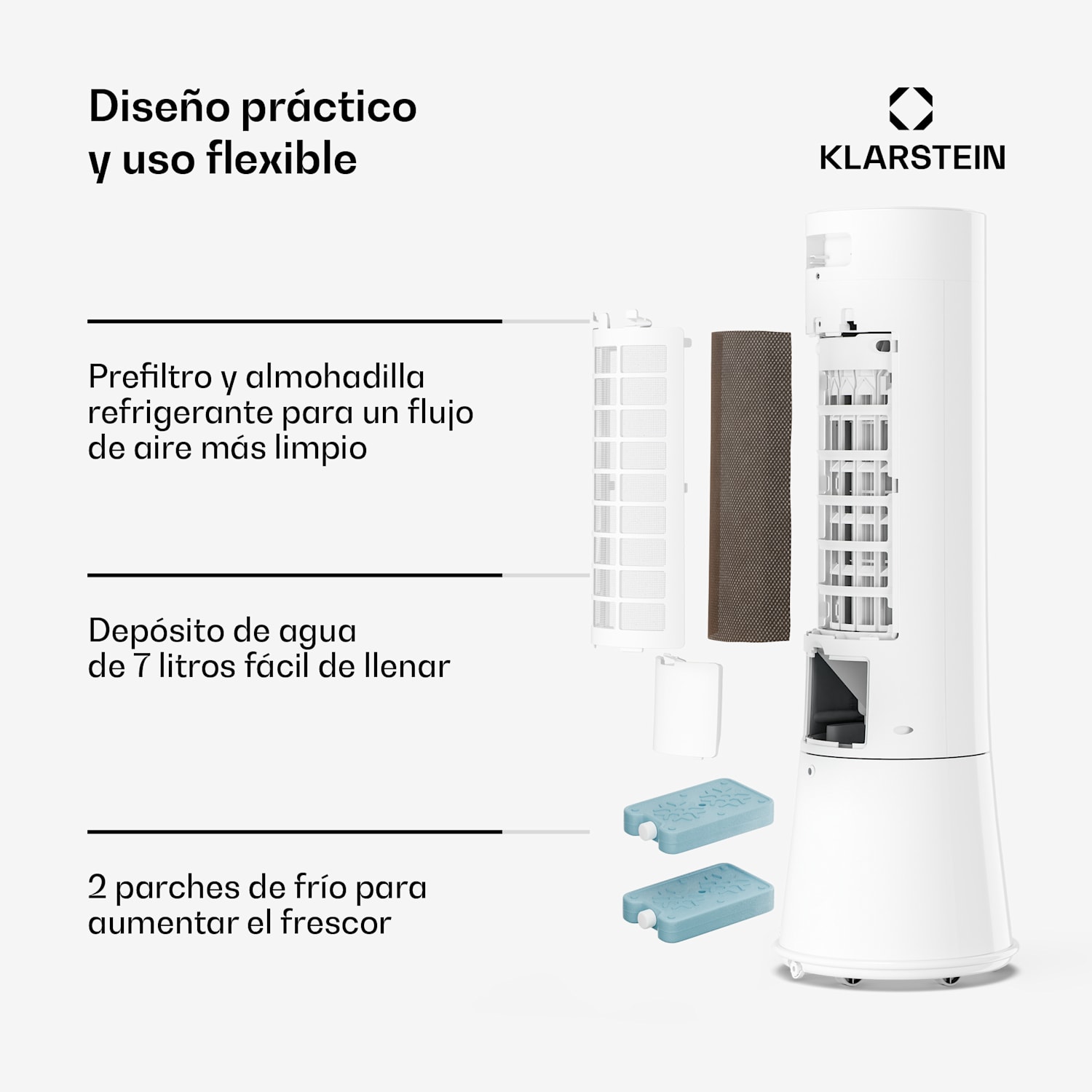 Enfriador de aire Frost con refrigeración por agua | 200 m³/h | 7 L | 20 m² | 2 pareches de frío | 4 modos | 45 W 200 m³/h | Blanco