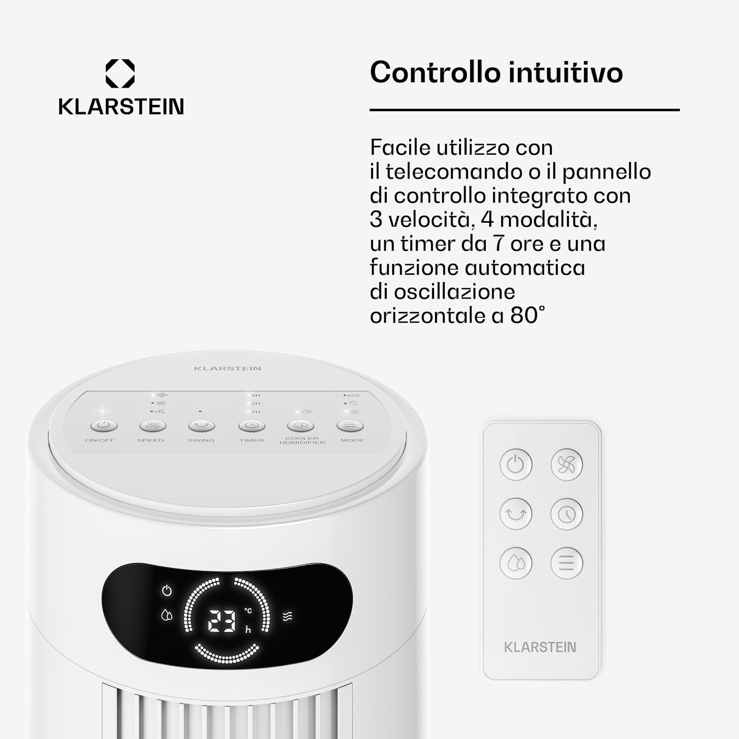 Frost - Raffrescatore evaporativo | 200 m³/ora | 7 l | 20 m² | 2 elementi refrigeranti | 4 modalità | 45 W 200 m³/h | Bianco