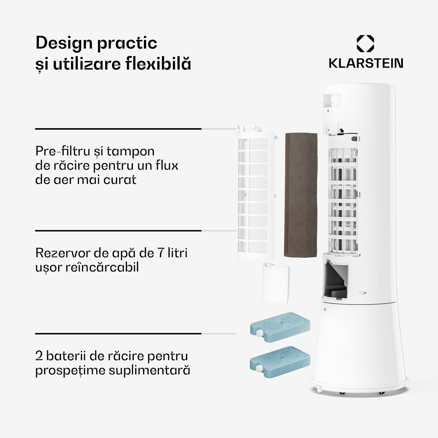 Frost răcitor aer cu răcire cu apă | 200 m³/h | 7 l | 20 m² | 2 pachete răcire | 4 moduri | 45 W 200 m³/h | Alb