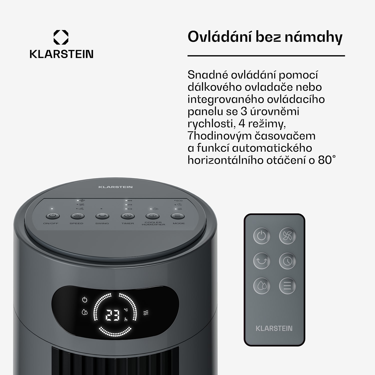 Chladič mrazivého vzduchu s vodním chlazením | 200 m³/h | 7 l | 20 m² | 2 chladicí jednotky | 4 režimy | 45 W 200 m³/h | Antracit