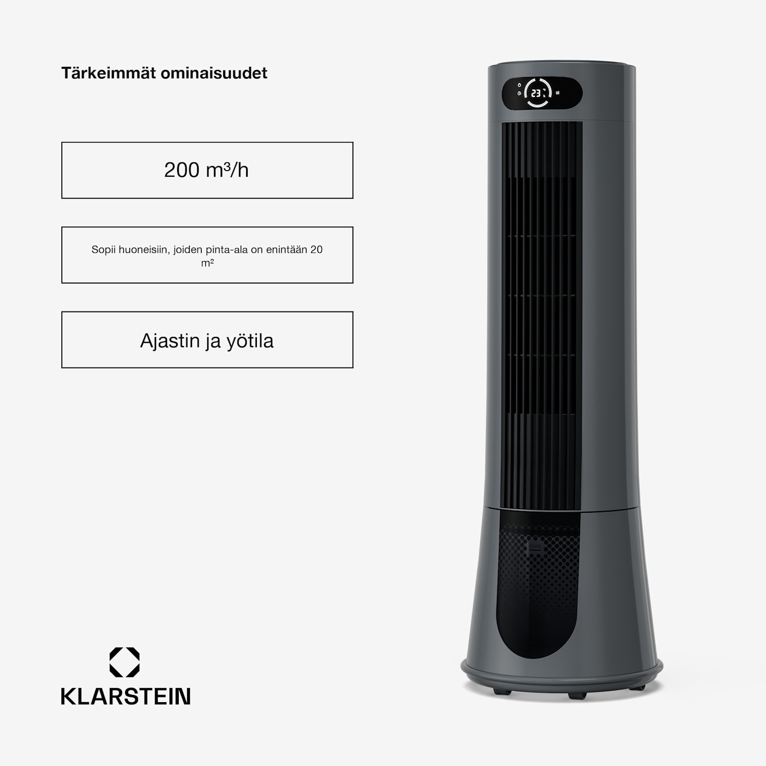 Frost-ilmanjäähdytin vesijäähdytyksellä | 200 m³/h | 7 l | 20 m² | 2 jäähdytyspakettia | 4 tilaa | 45 W 200 m³/h | Antrasiitti