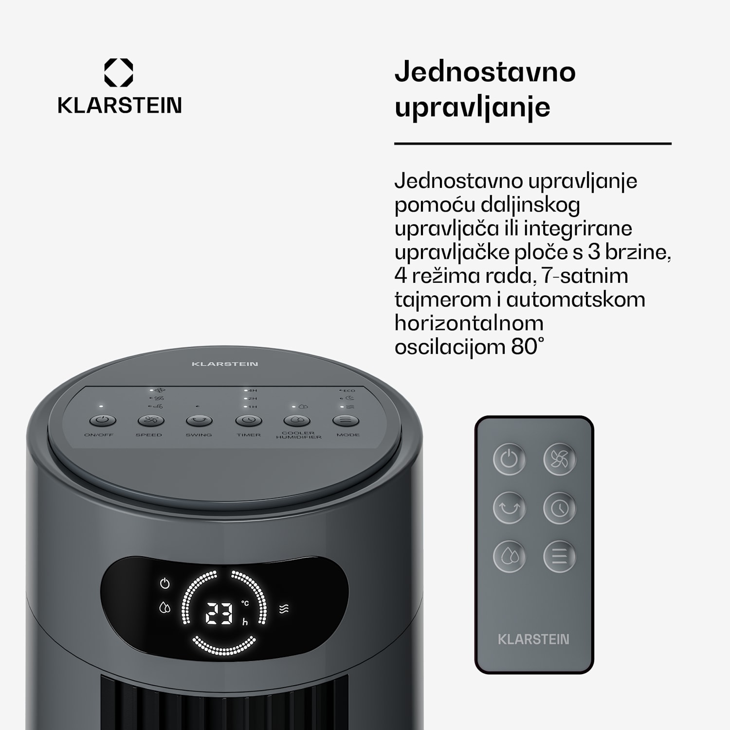 Frost rashlađivač zraka s vodenim hlađenjem | 200 m³/h | 7 L | 20 m² | 2 rashladna umetka | 4 načina rada | 45 W 200 m³/h | Antracit