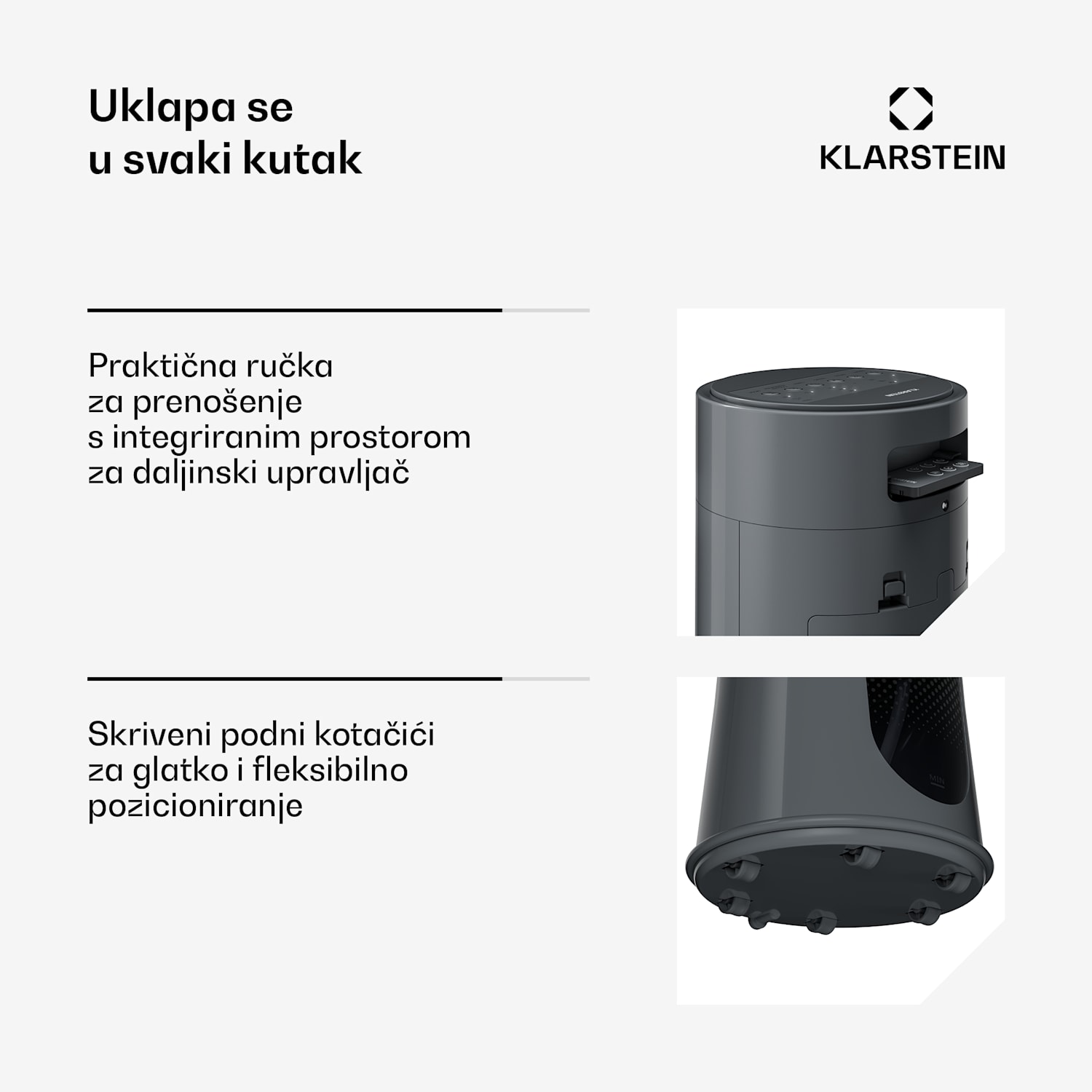 Frost rashlađivač zraka s vodenim hlađenjem | 200 m³/h | 7 L | 20 m² | 2 rashladna umetka | 4 načina rada | 45 W 200 m³/h | Antracit