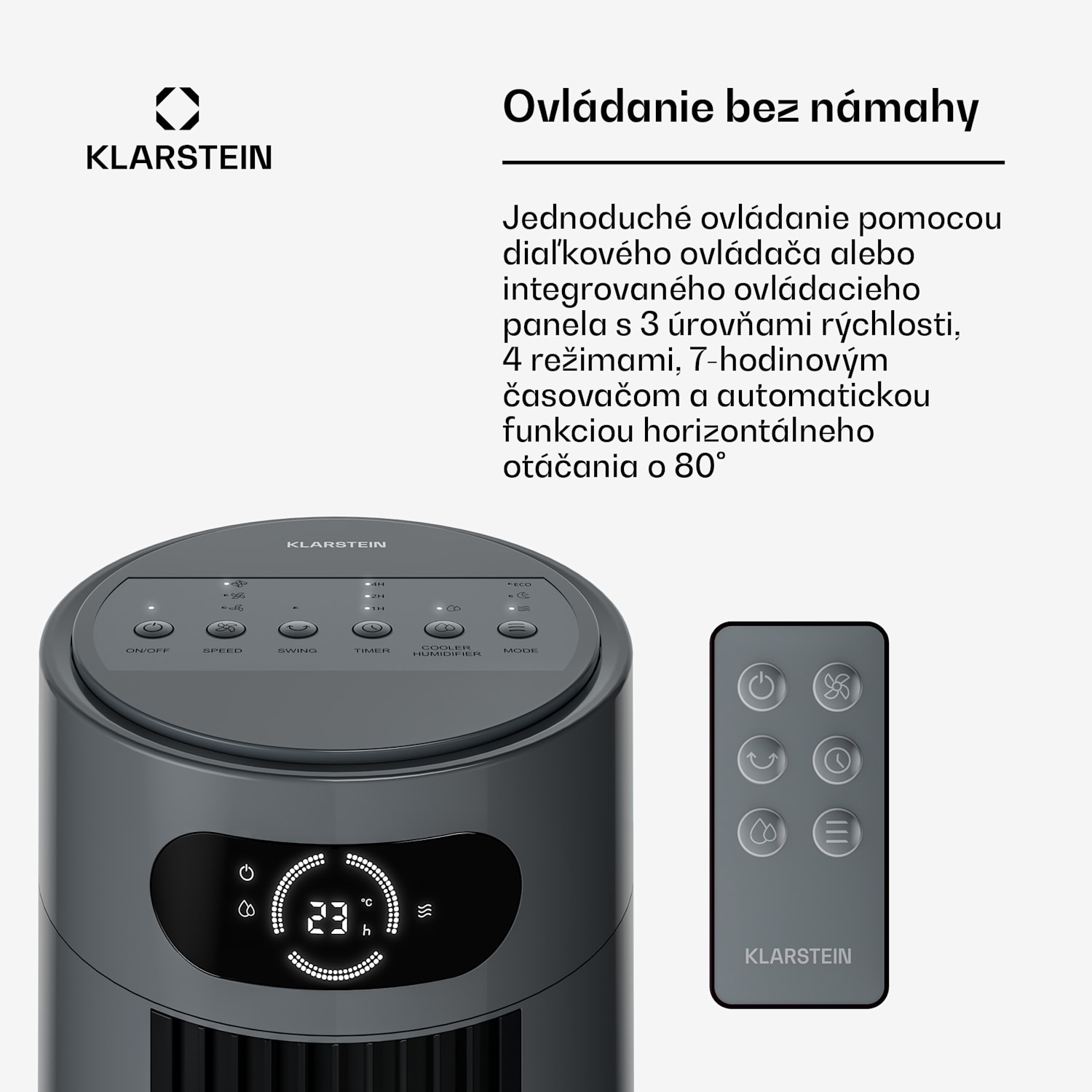 Frost ochladzovač vzduchu s vodným chladením | 200 m³/h | 7 l | 20 m² | 2 chladiace balíky | 4 režimy | 45 W 200 m³/h | Antracit