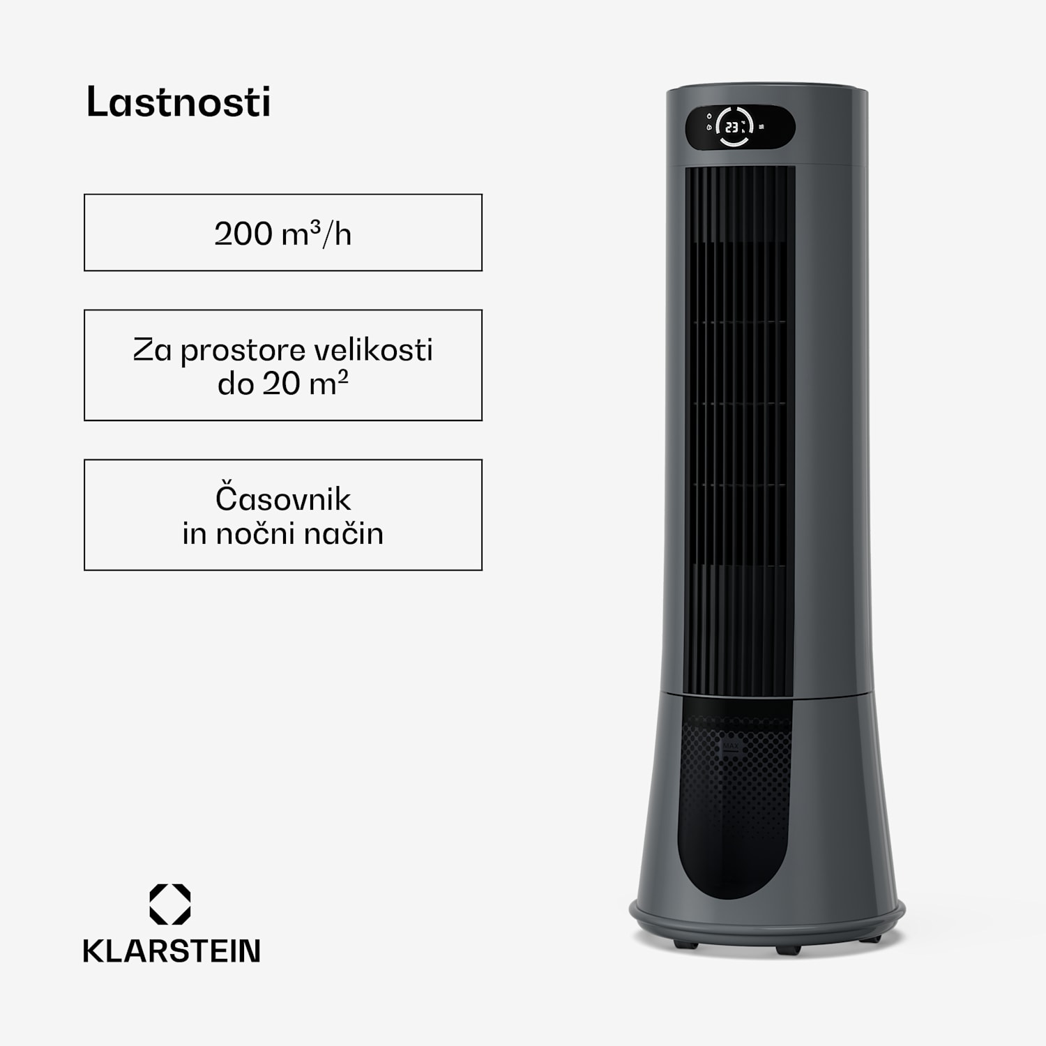 Frost hladilec zraka z vodnim hlajenjem | 200 m³/h | 7 l | 20 m² | 2 hladilna paketa | 4 načini | 45 W 200 m³/h | Antracit