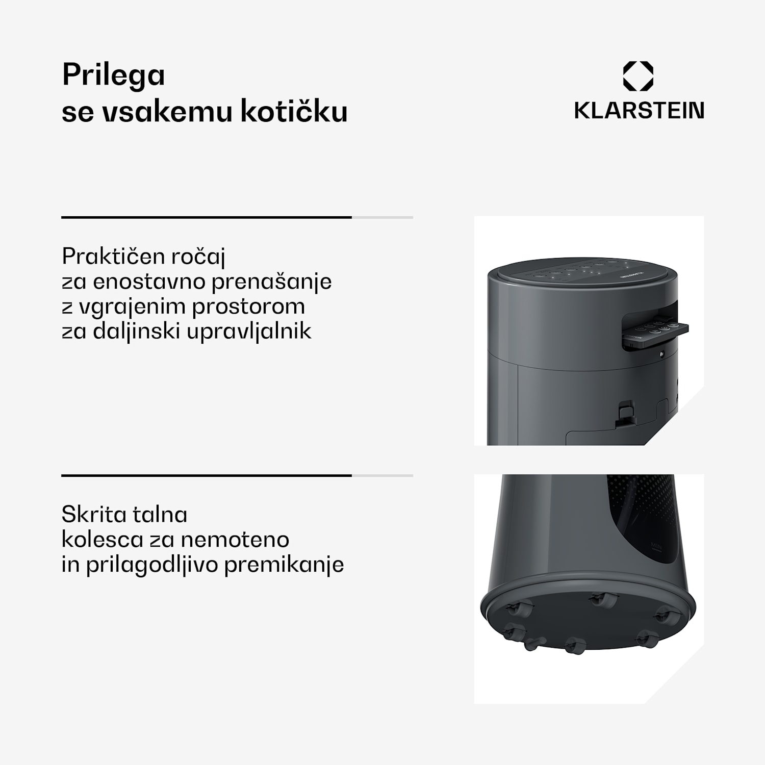 Frost hladilec zraka z vodnim hlajenjem | 200 m³/h | 7 l | 20 m² | 2 hladilna paketa | 4 načini | 45 W 200 m³/h | Antracit